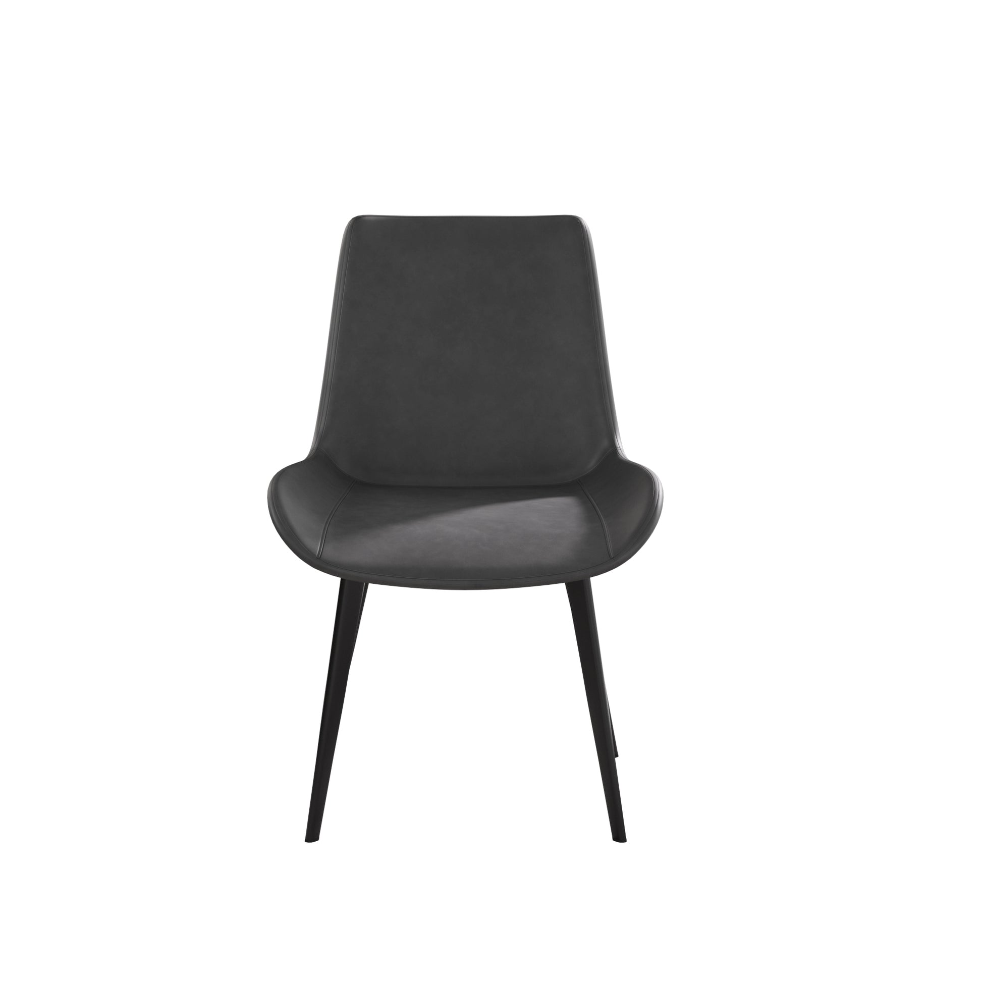 Modern dark grey faux leather dining chair with tapered black legs