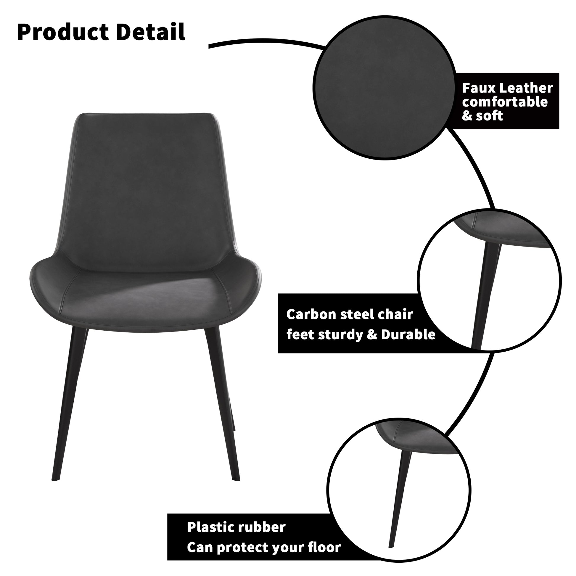 Black faux leather dining chair with carbon steel legs