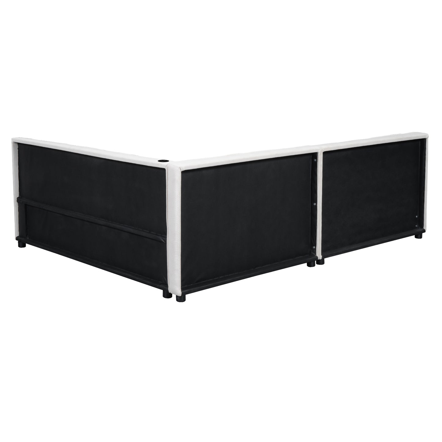 Modern white and black upholstered modular sofa section with hidden legs