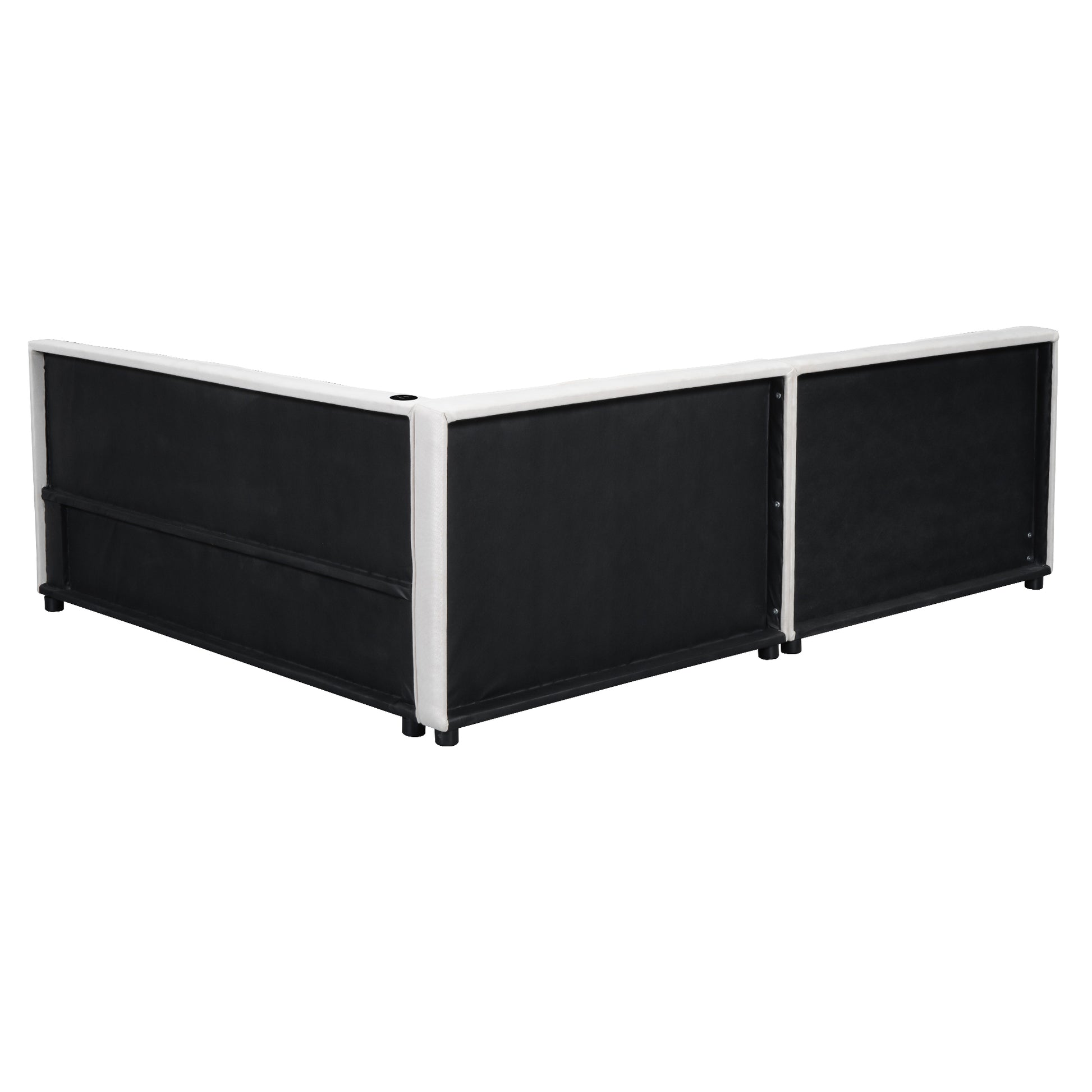 Modern white and black upholstered modular sofa section with hidden legs