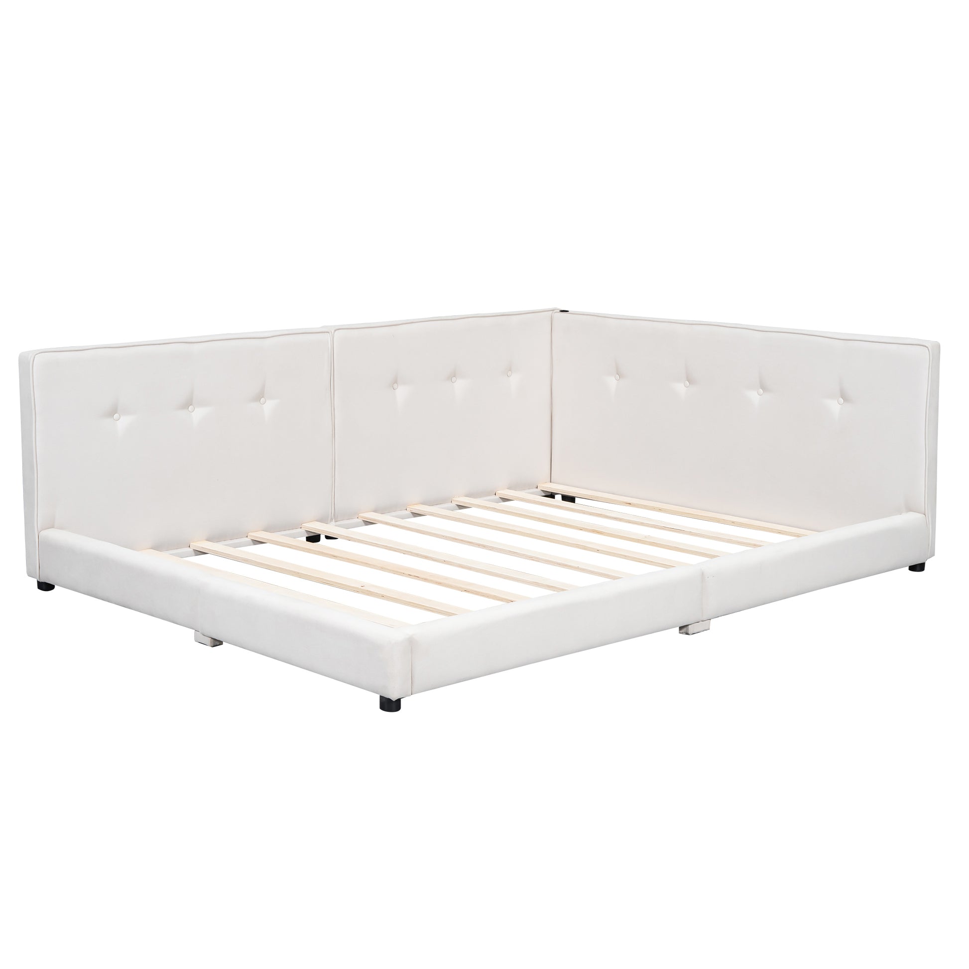 White tufted upholstered bed frame