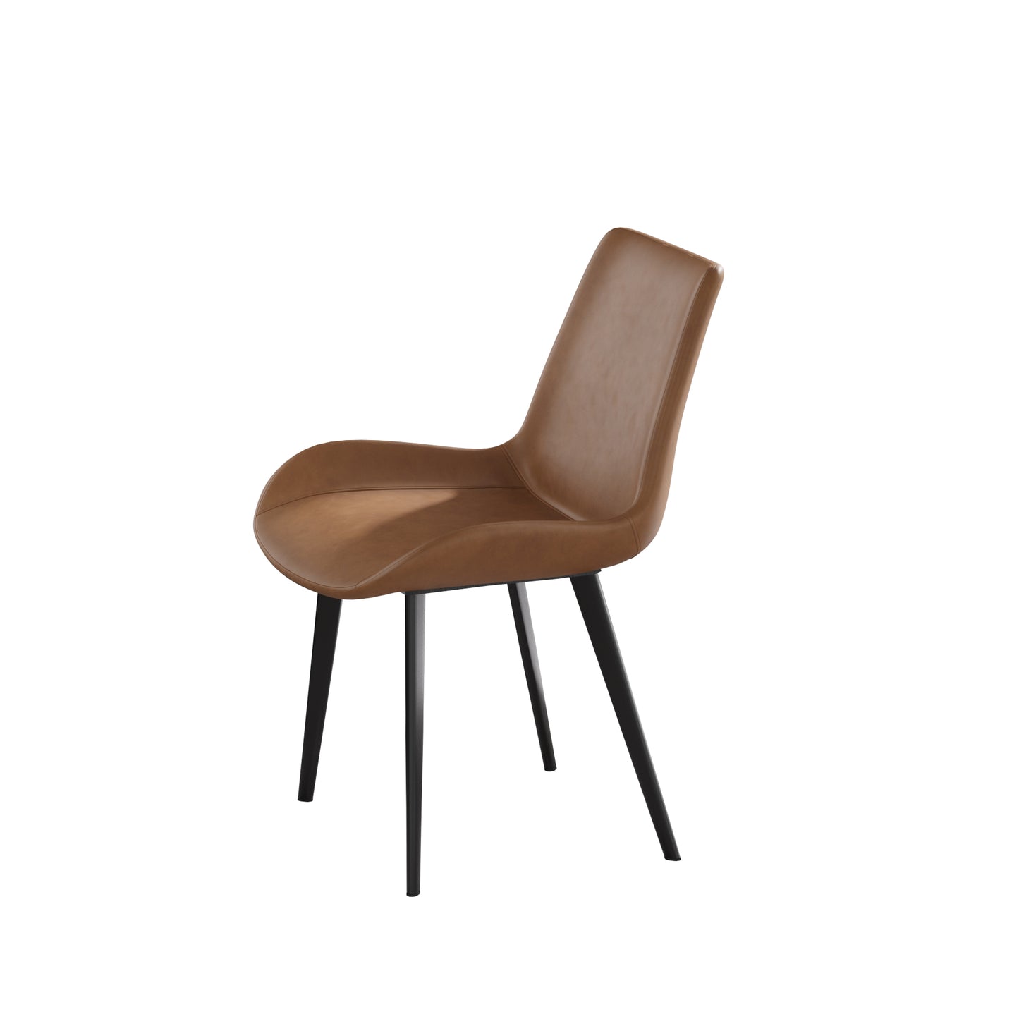 Brown faux leather dining chair with black metal legs