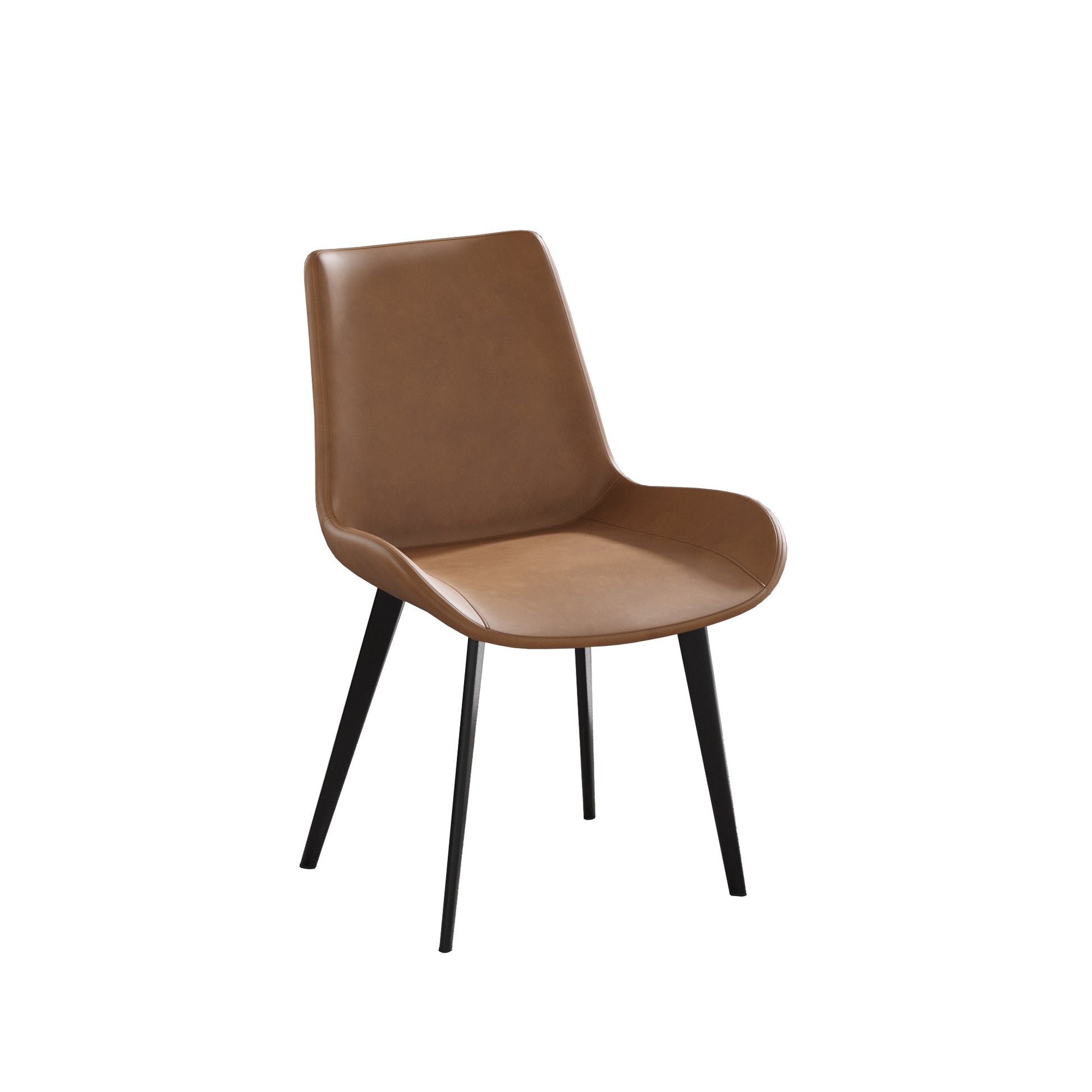 Tan faux leather dining chair with black metal legs