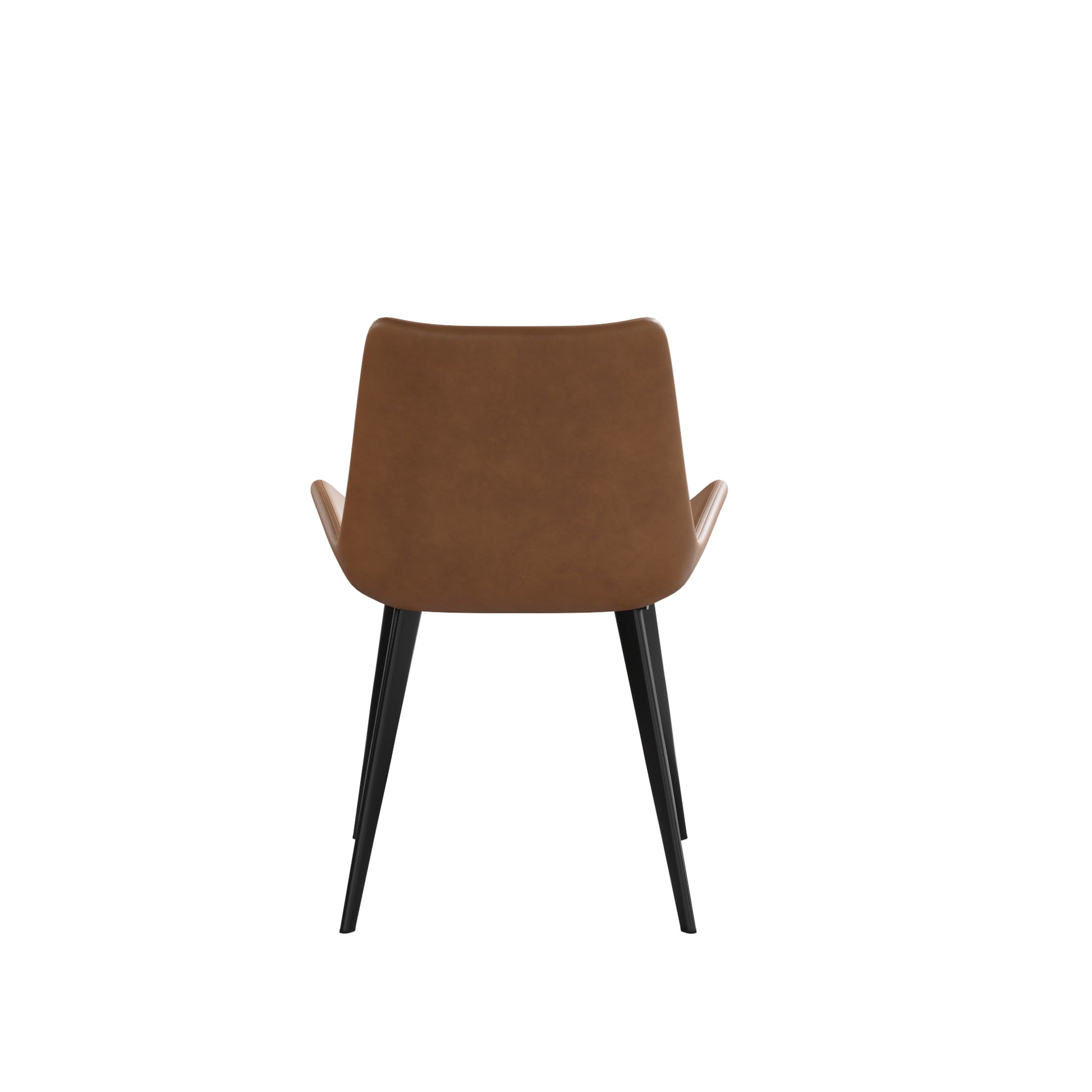 Brown leather accent chair with black metal legs