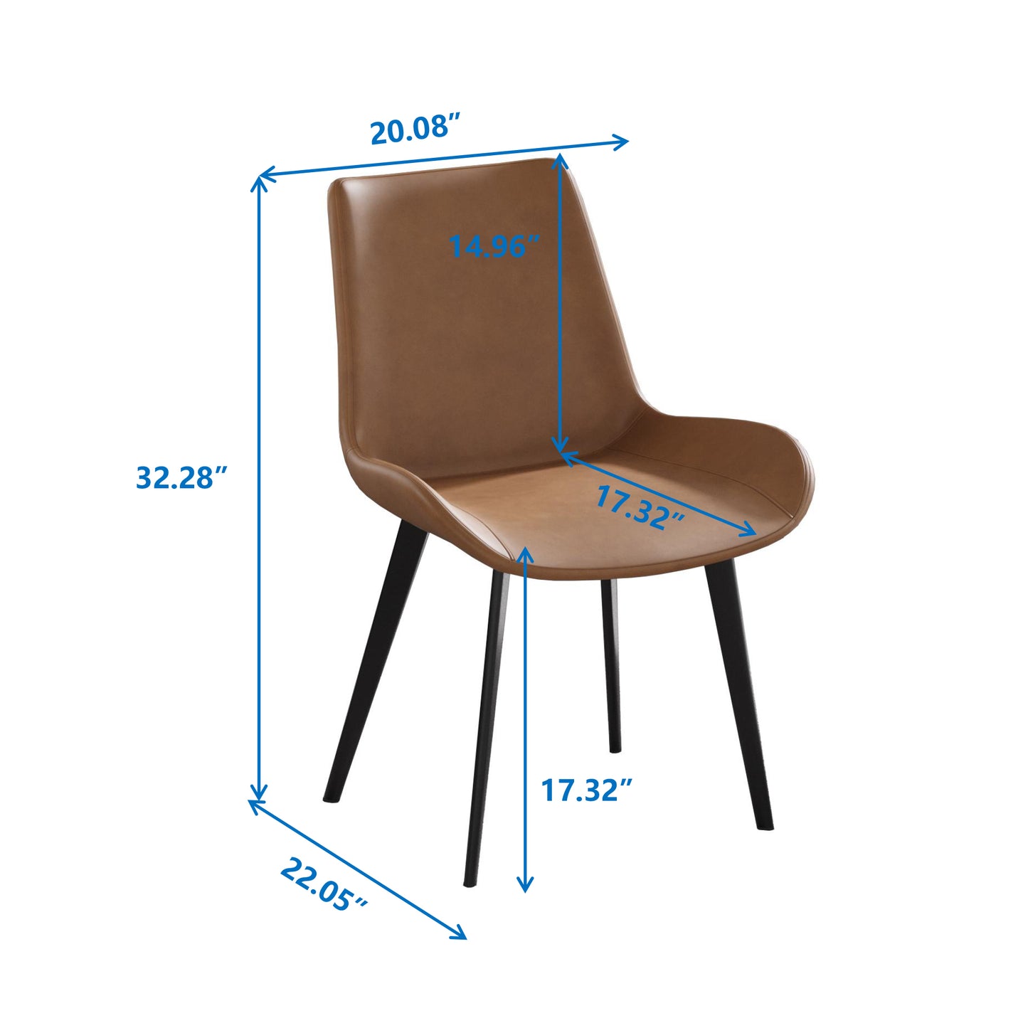 Brown upholstered dining chair with black metal legs