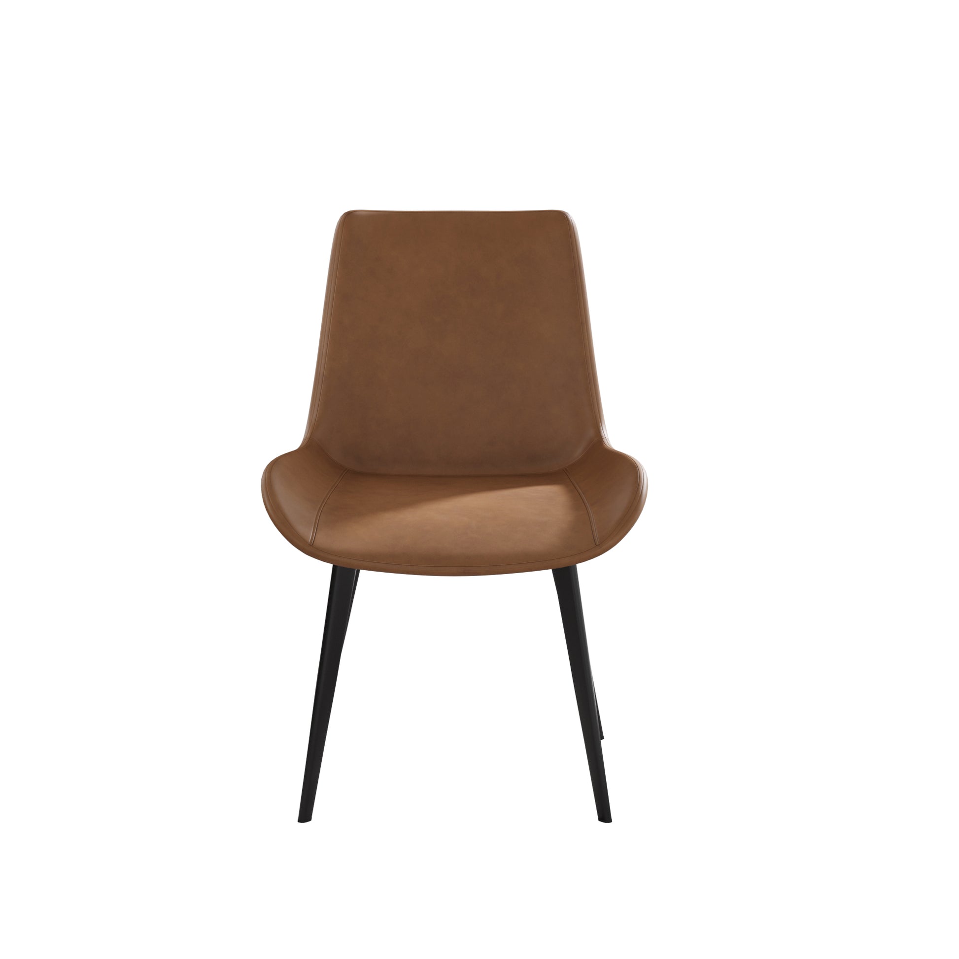 Brown faux leather dining chair with black metal legs
