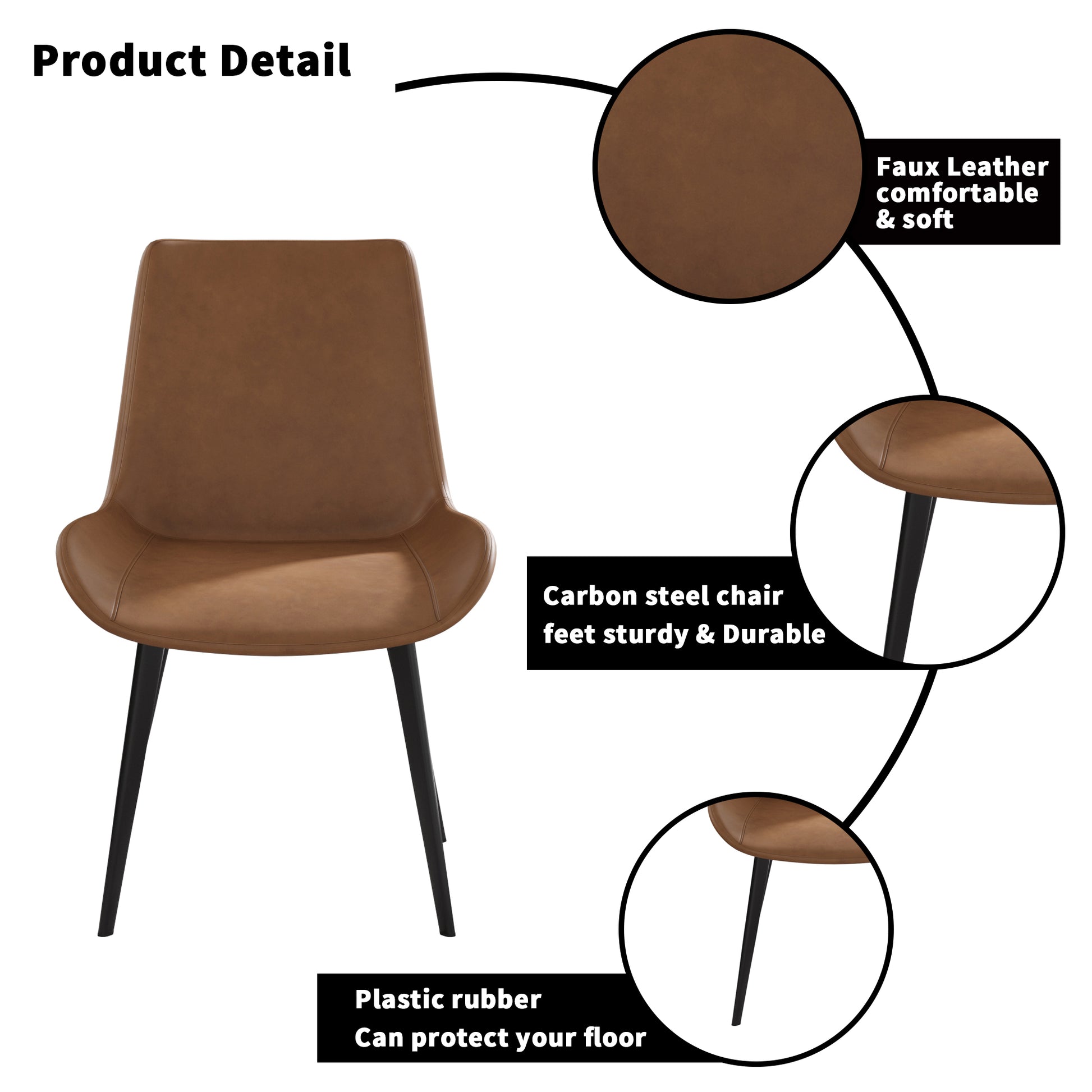 Brown faux leather dining chair with black metal legs