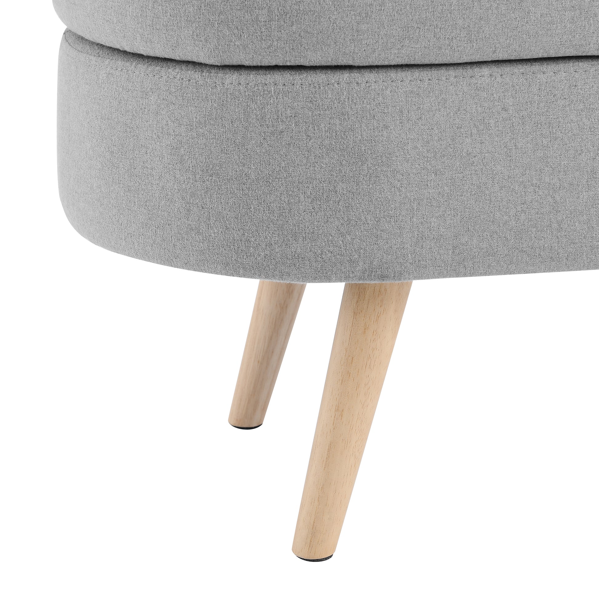 Light grey fabric ottoman base with tapered wooden legs