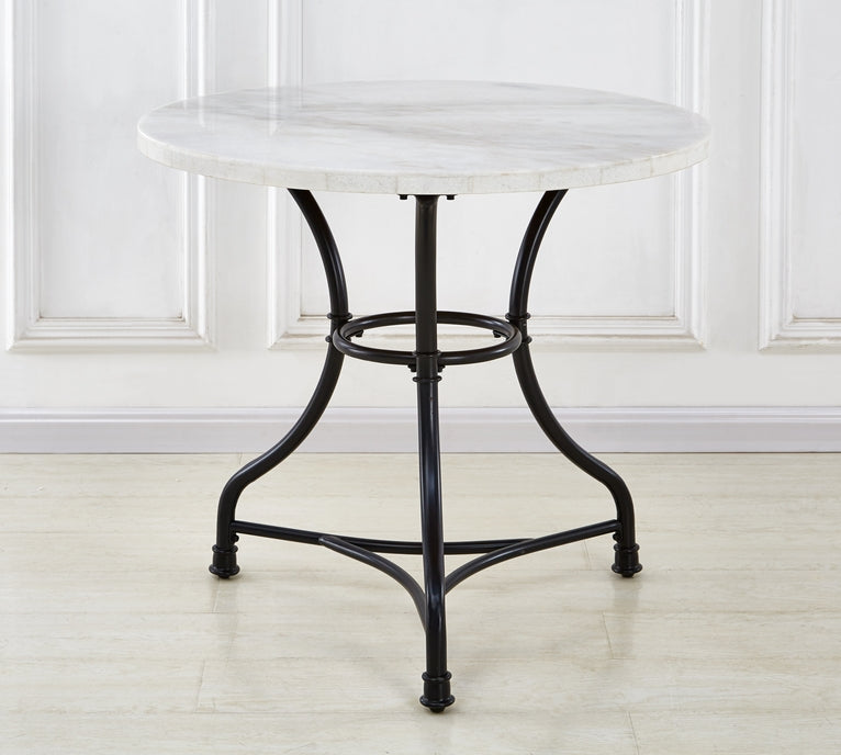 TREATLIFE HOME Round White Marble Top Dining Table with Shaped Iron Base, Adjustable Levelers, Comfort Design