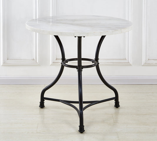 TREATLIFE HOME Round White Marble Top Dining Table with Shaped Iron Base, Adjustable Levelers, Comfort Design