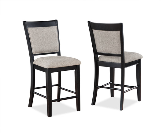 TREATLIFE HOME Counter Height Chair Set of 2, Farmhouse Style, Black and Light Gray, Upholstered Seat and Back