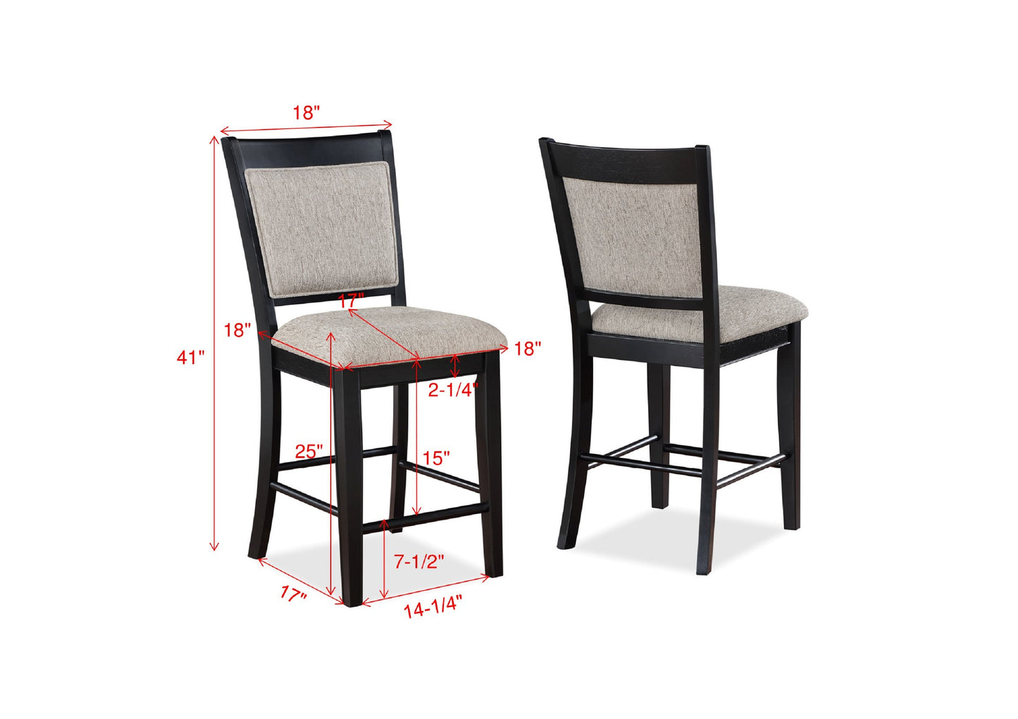 Dark wood bar stool with neutral fabric seat and back