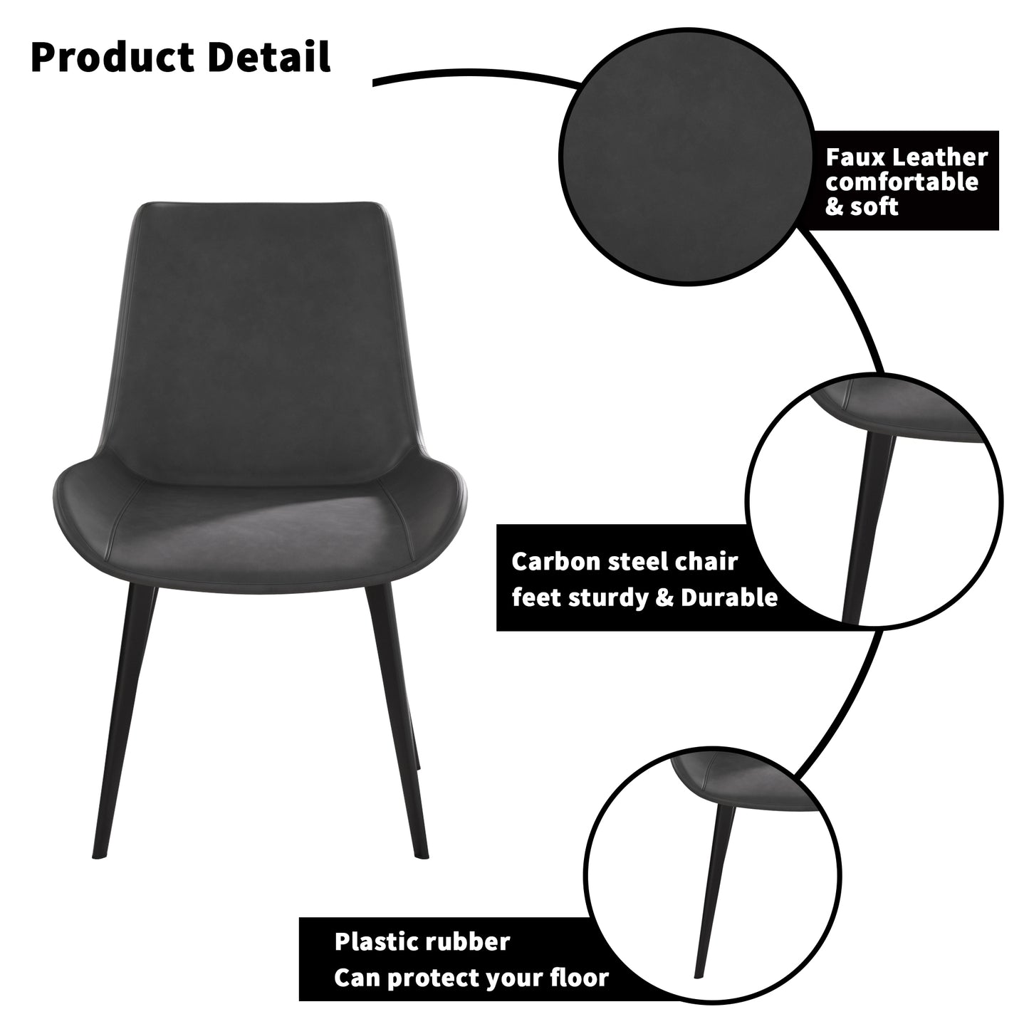 Dark grey faux leather dining chair with carbon steel legs