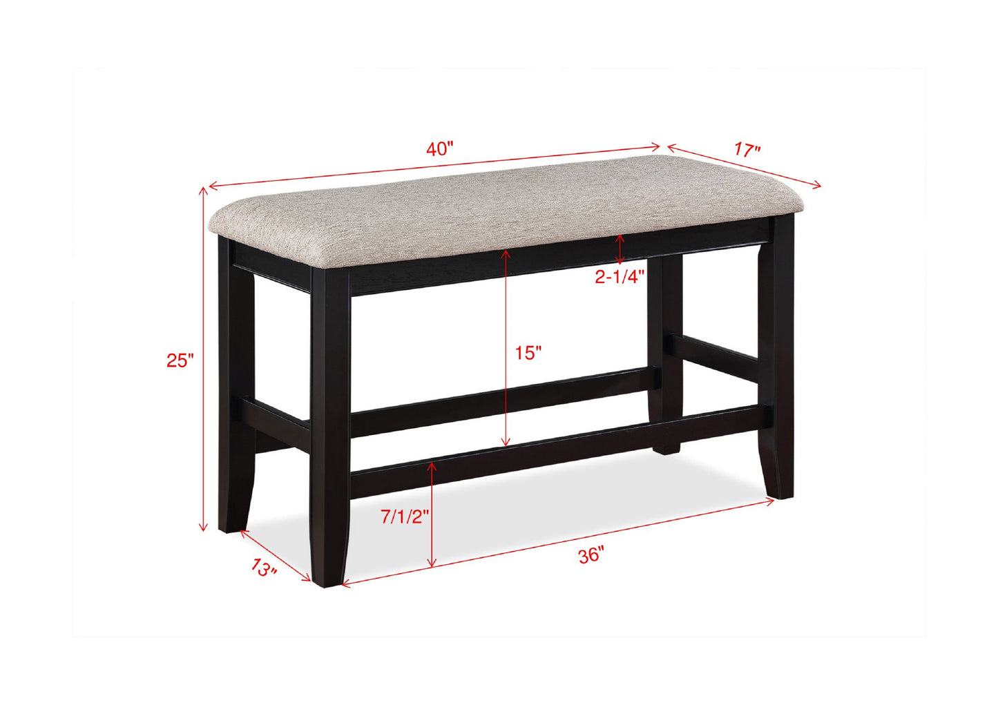 Dark wood counter stool with neutral linen upholstered seat