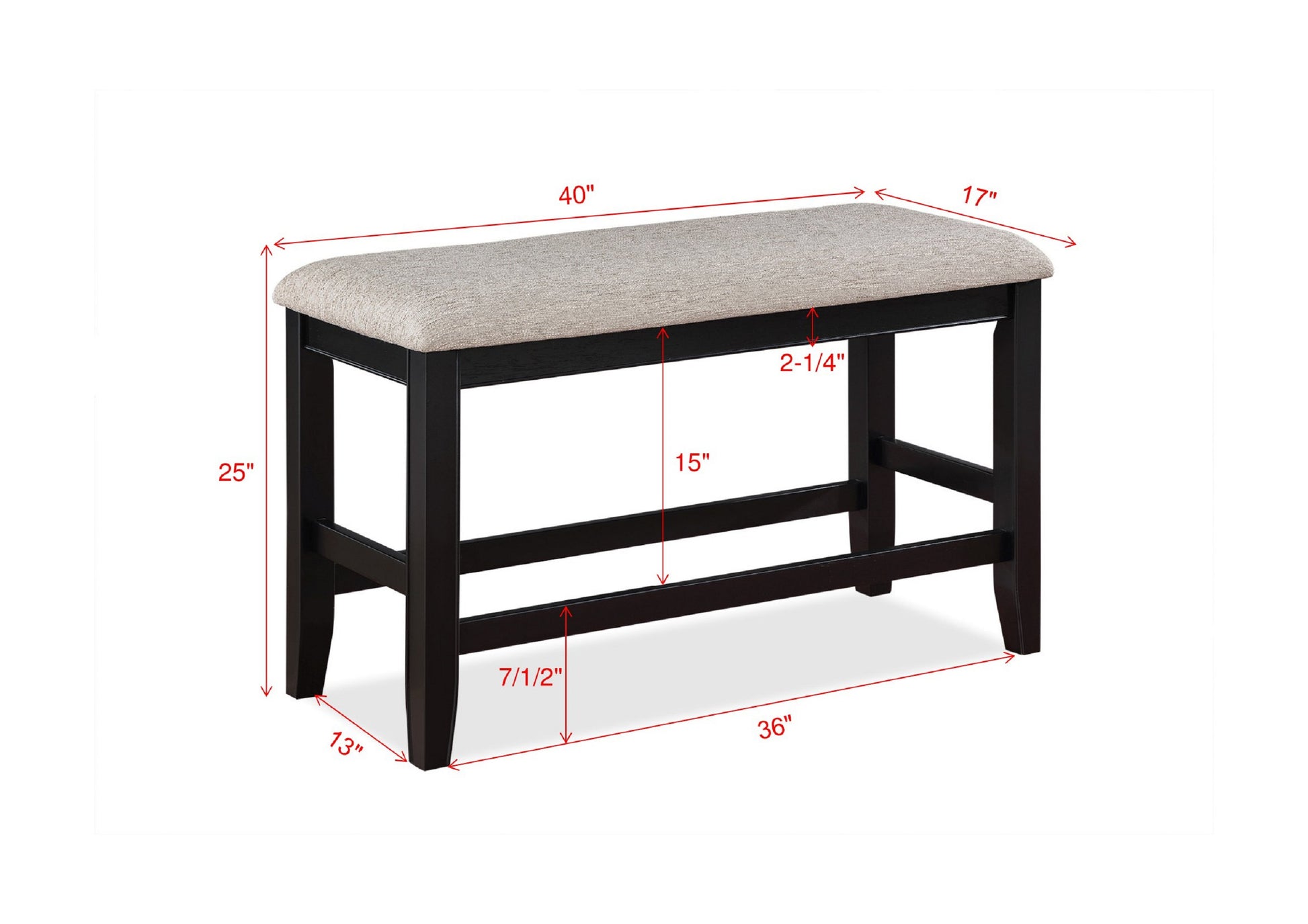 Dark wood counter stool with neutral linen upholstered seat