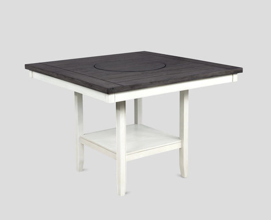 Dark wood and white bar table with slatted top and lower shelf