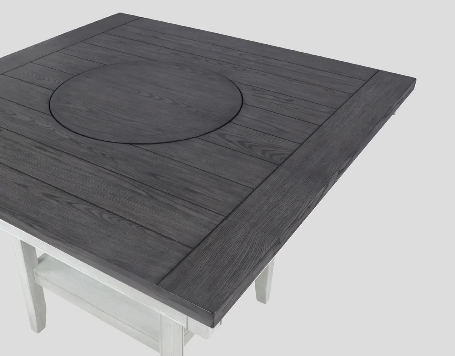 Dark grey wood tabletop with a circular inset