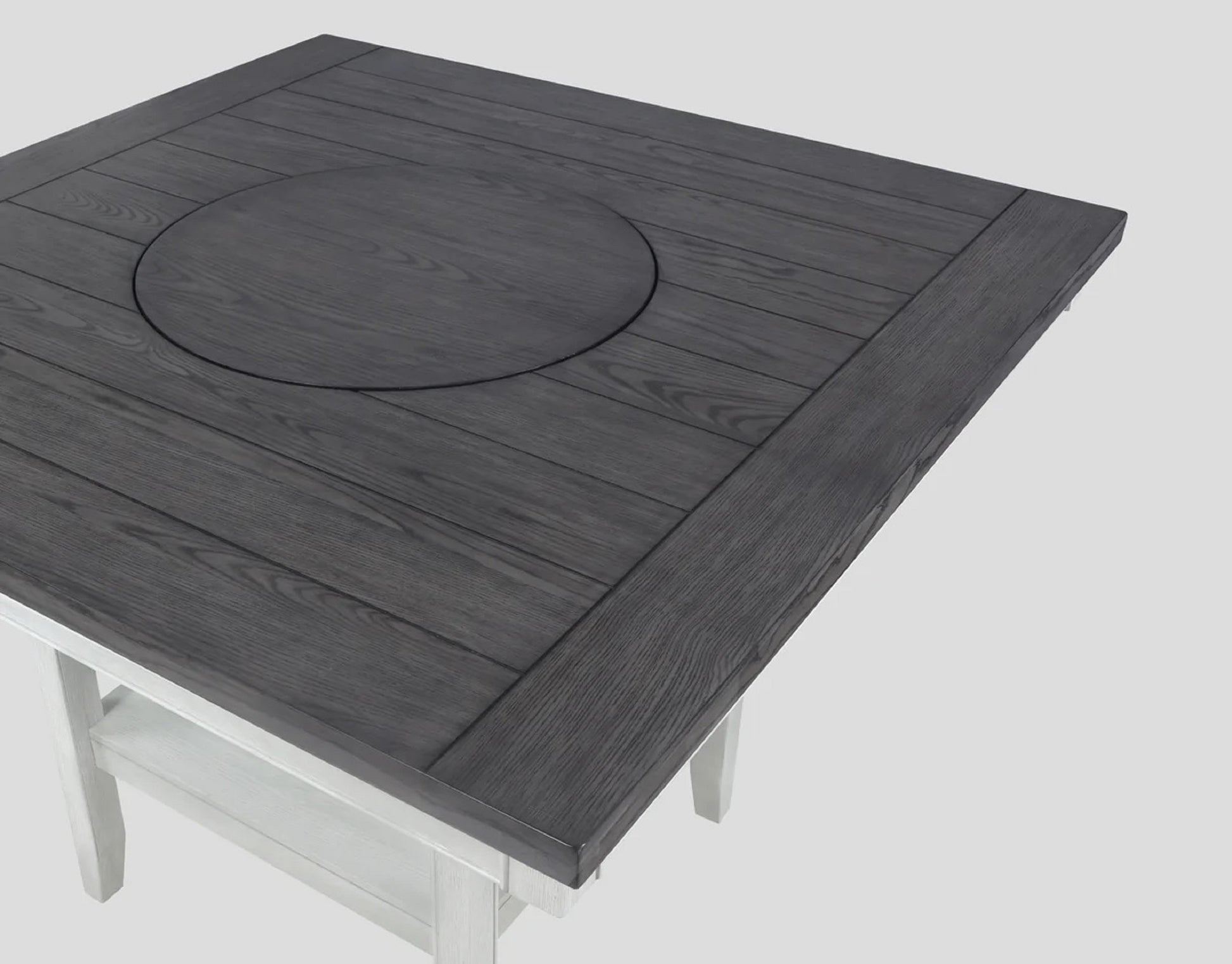 Dark grey wood tabletop with a circular inset