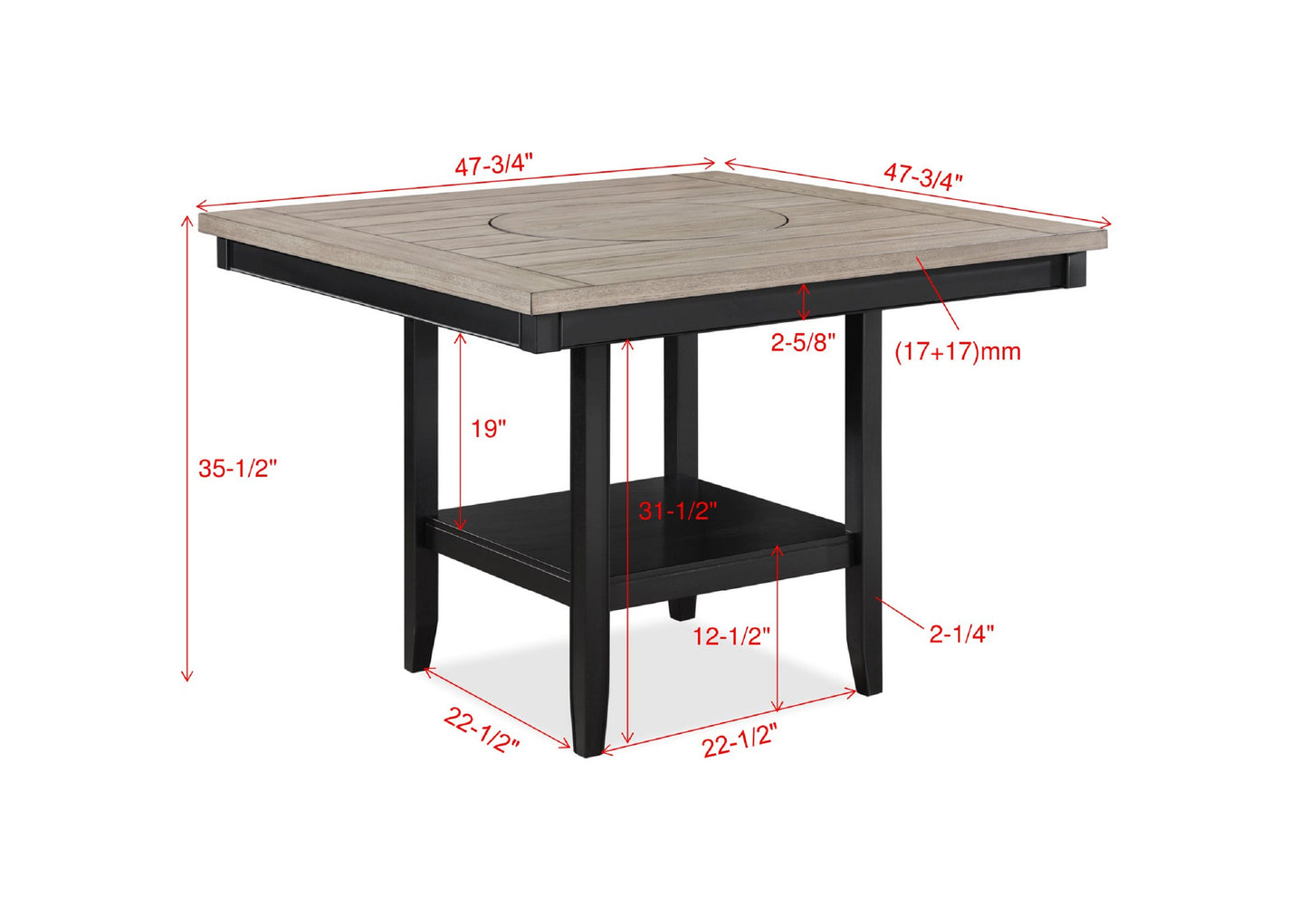 Square dining table with weathered wood top and black metal frame