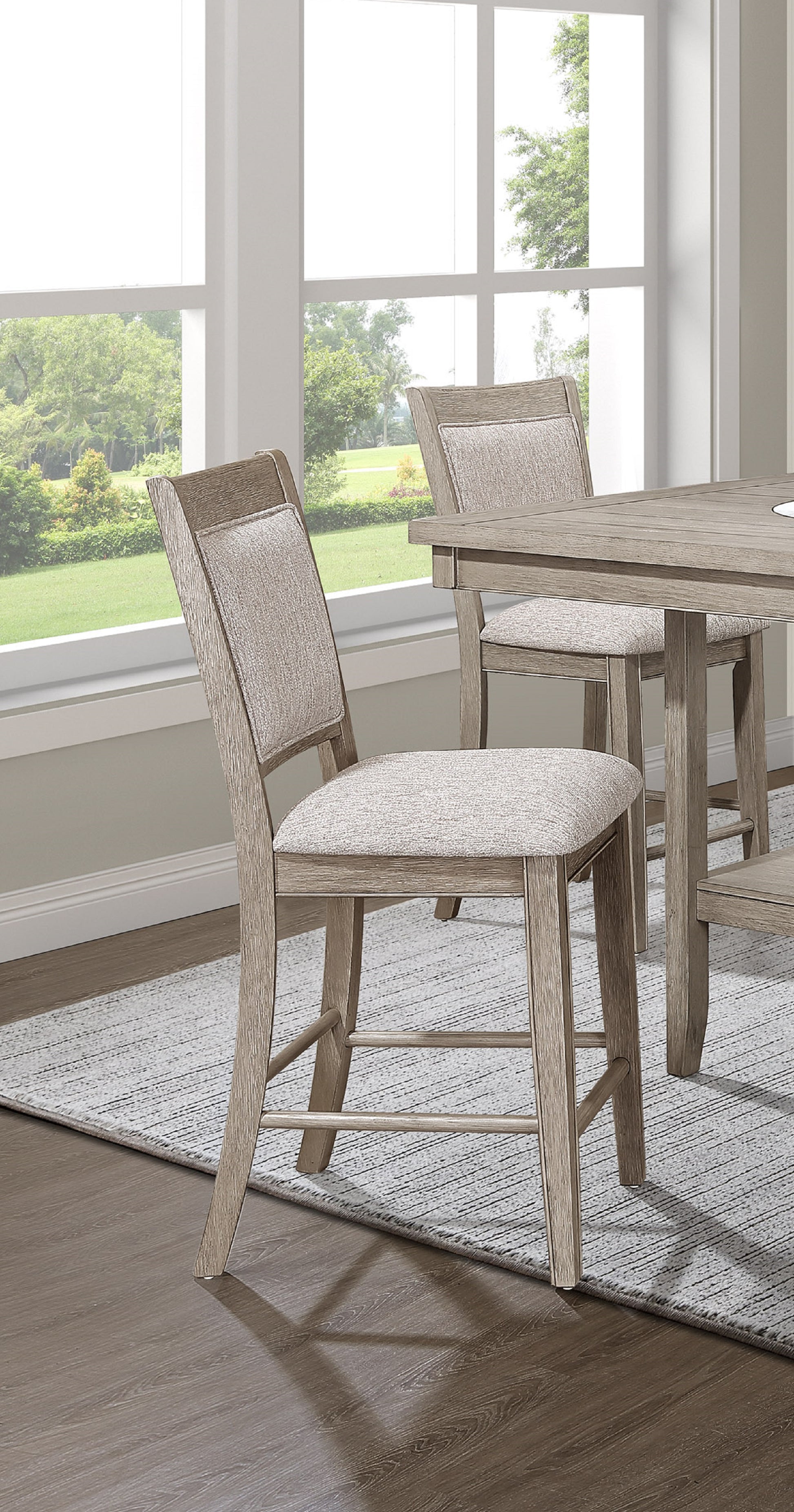 Taupe fabric counter stool with light wood frame