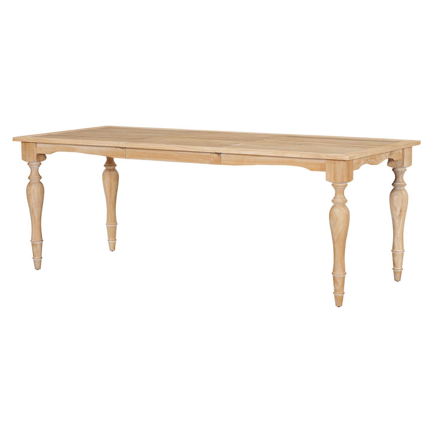 Light wood dining table with ornate turned legs