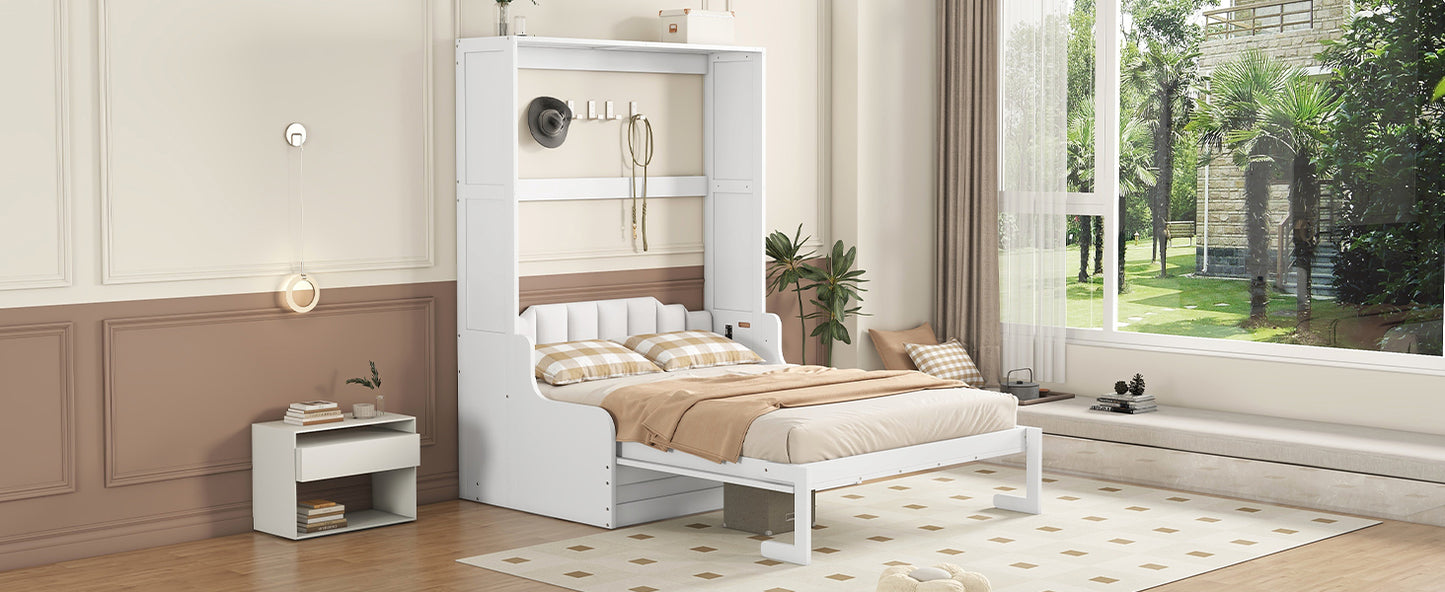 White murphy bed with attached storage and integrated nightstand