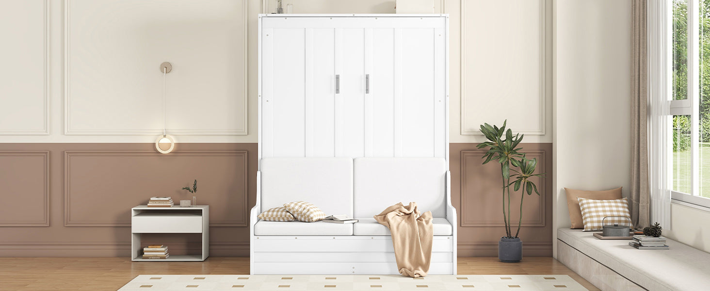 White Murphy bed with integrated sofa and storage