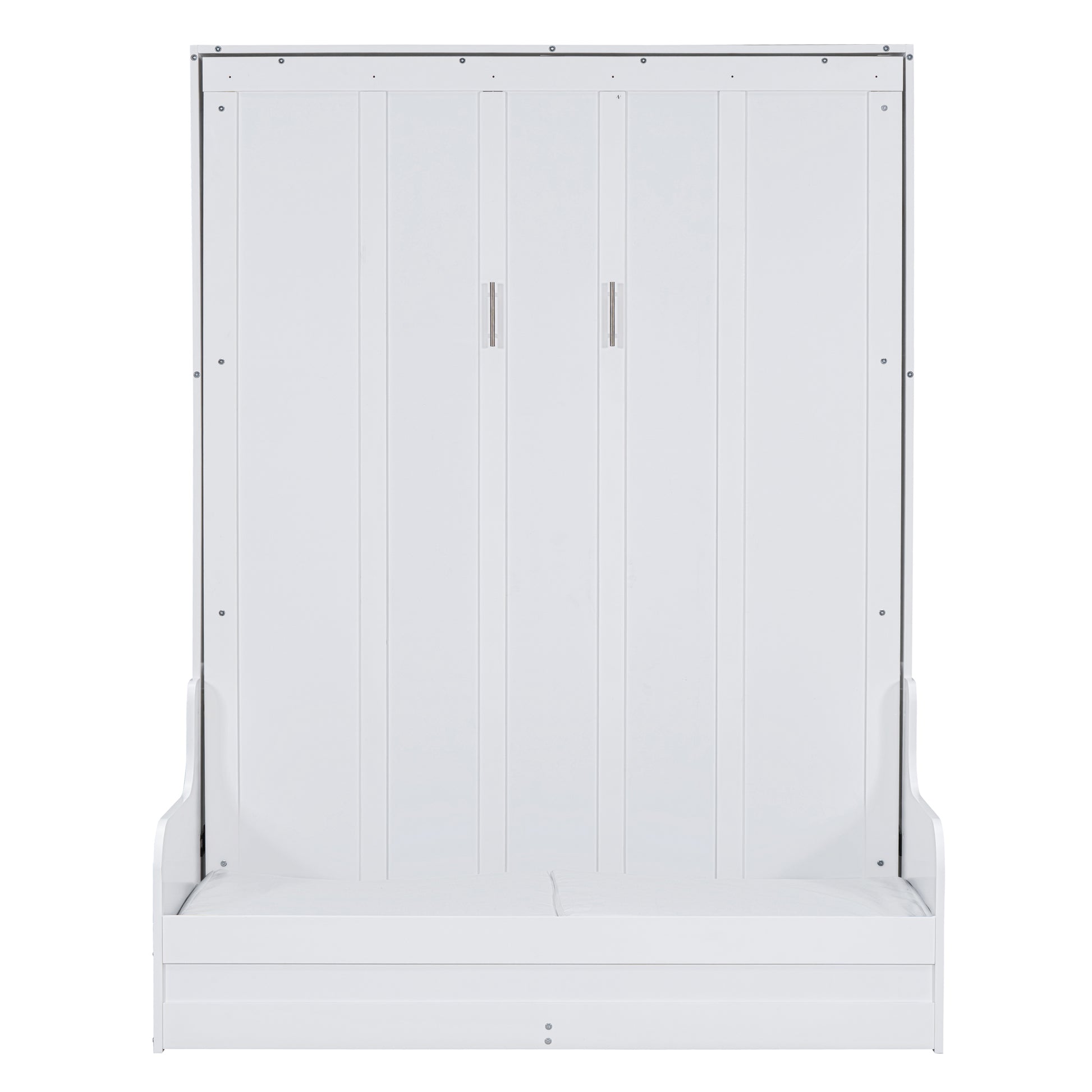 White panel Murphy bed closed front with silver handles