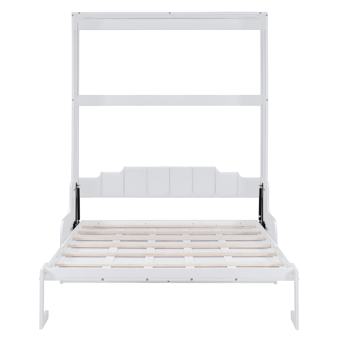 White modern wall bed frame with upholstered headboard