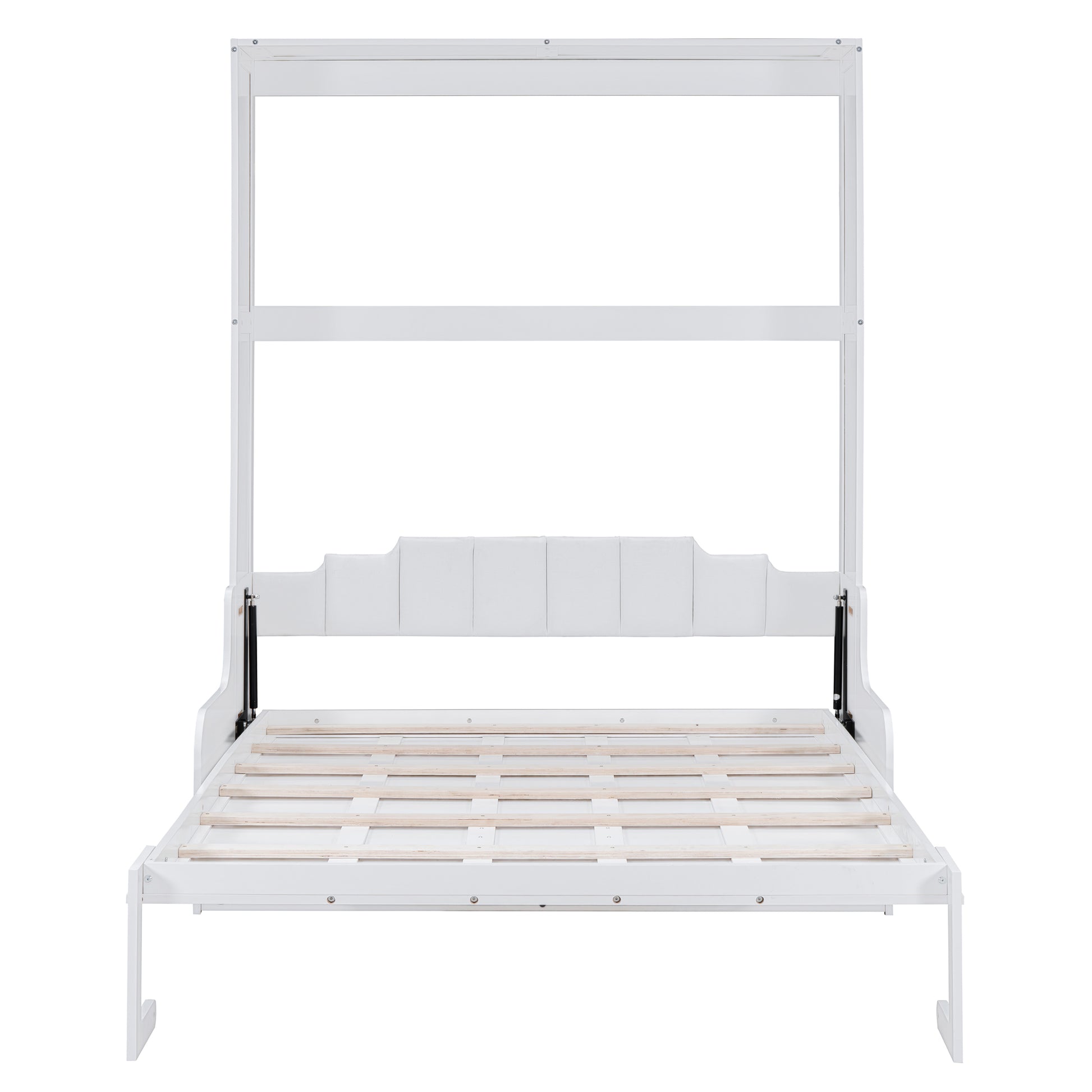 White modern wall bed frame with upholstered headboard