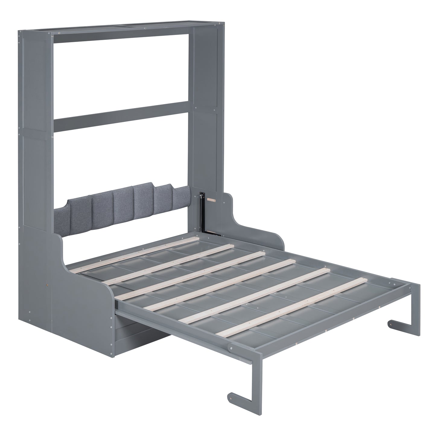 Gray Murphy bed frame with pullout mattress support