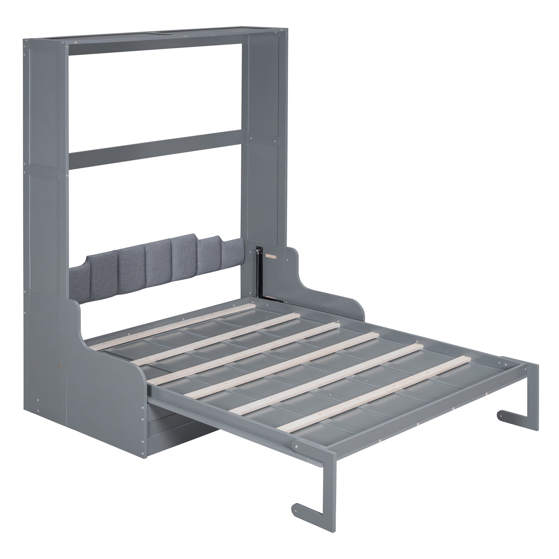 Gray Murphy bed frame with pullout mattress support