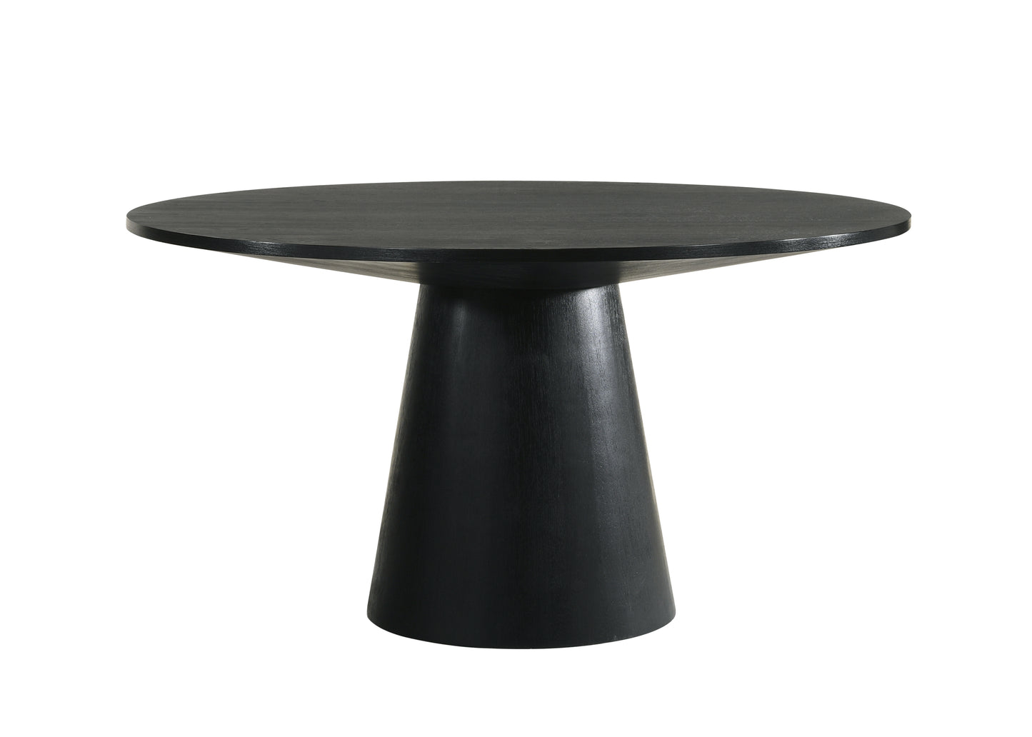 Black round dining table with tapered pedestal base