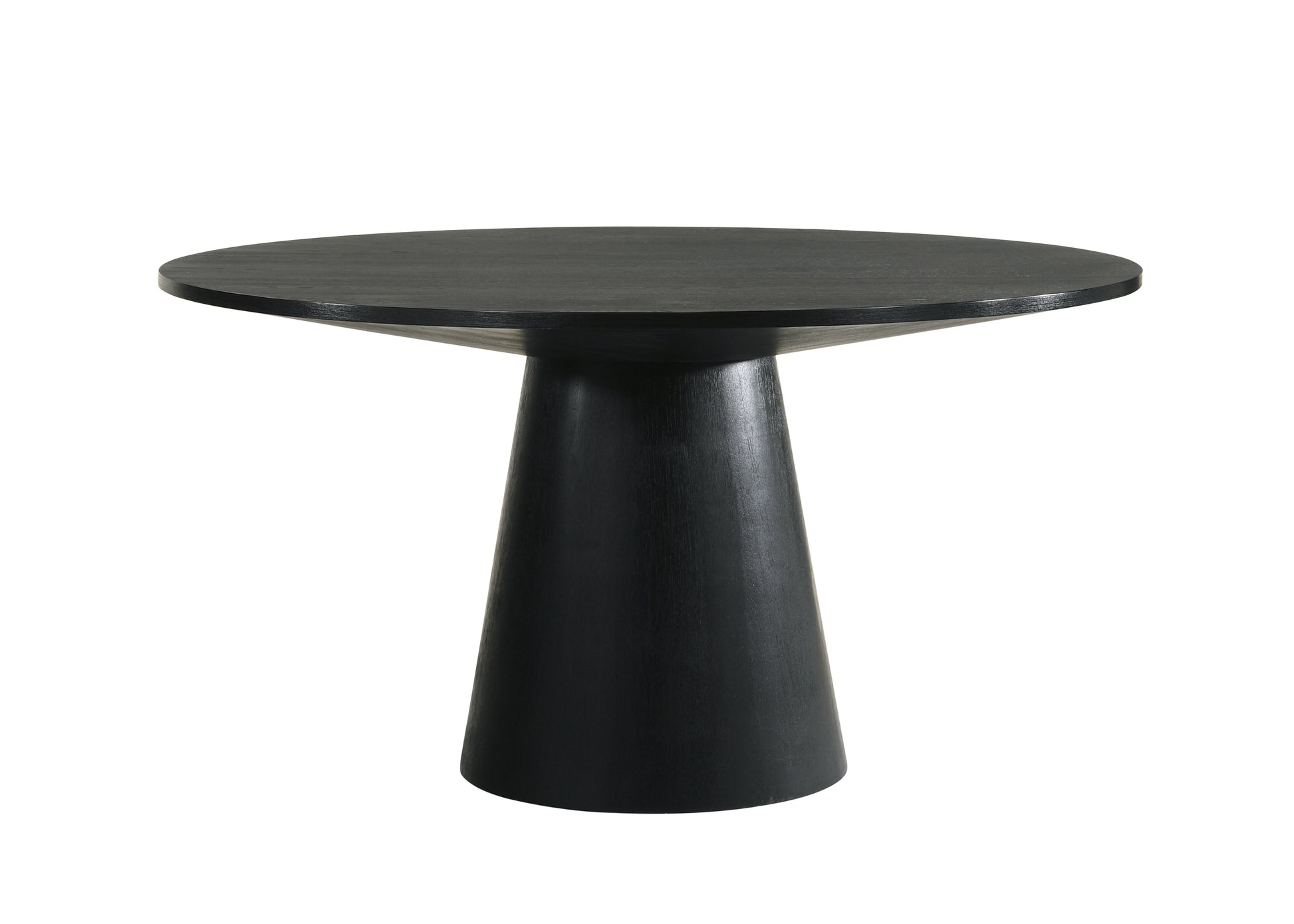 Black round dining table with tapered pedestal base