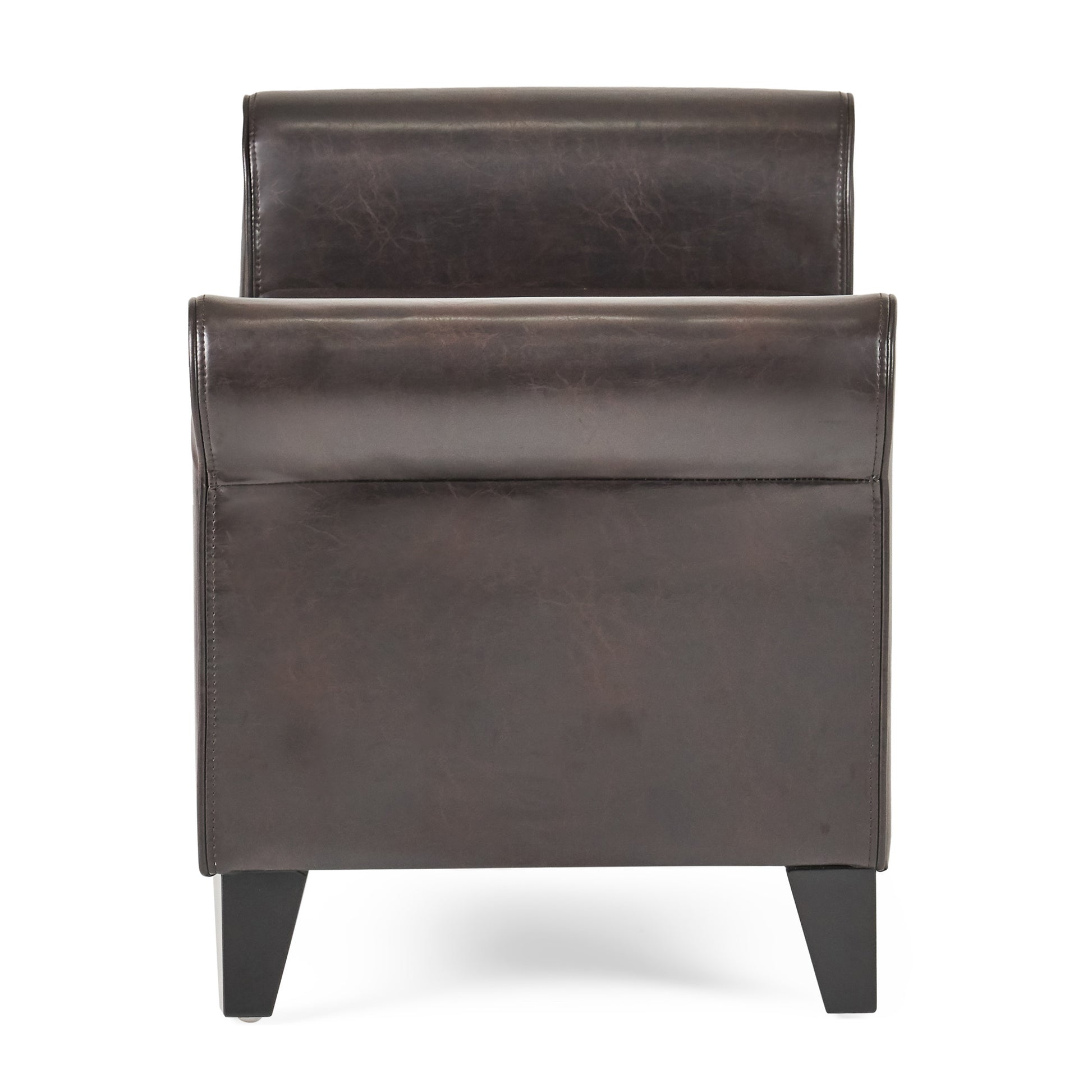 Dark brown leather accent chair with deep button tufting
