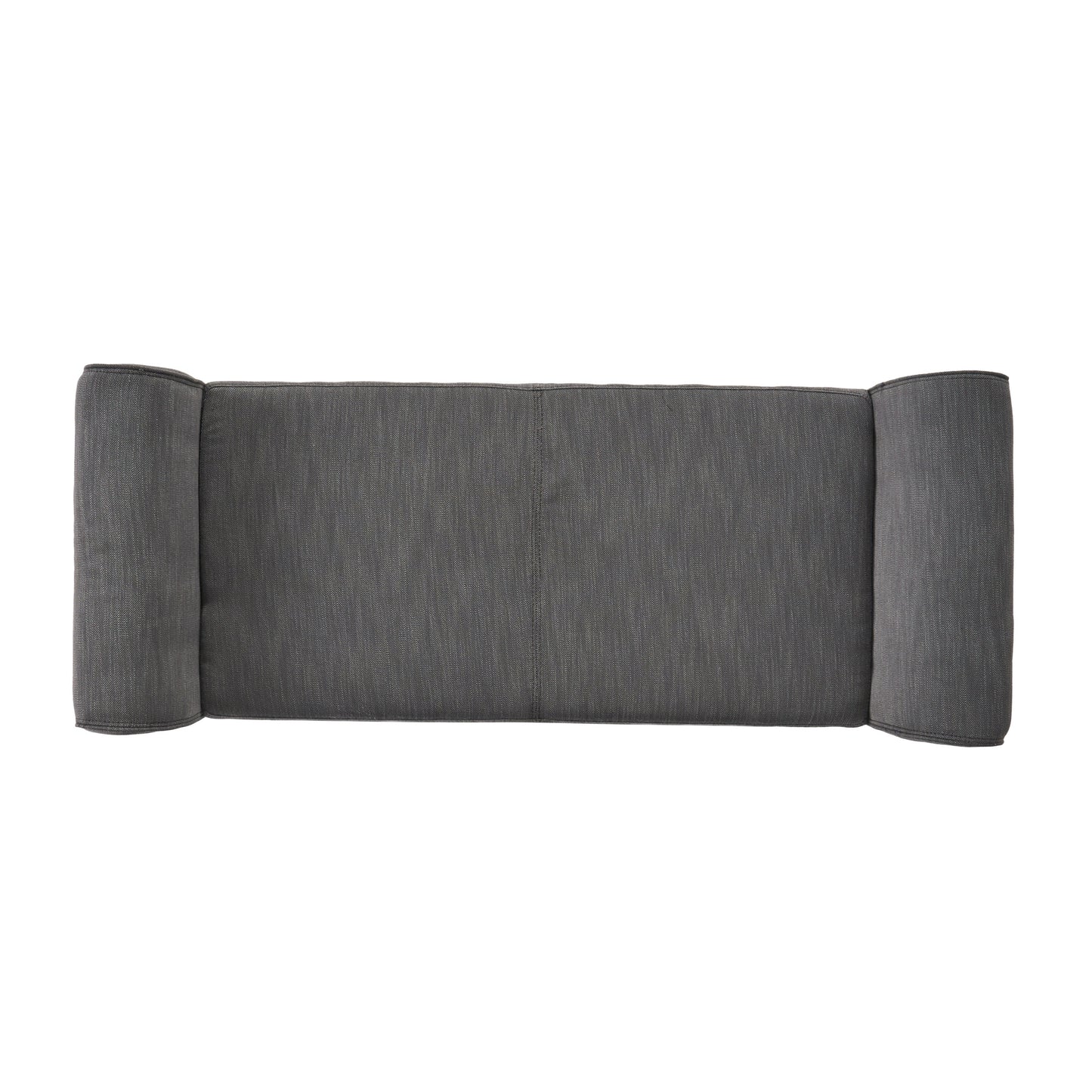 Dark gray upholstered headboard with curved arms