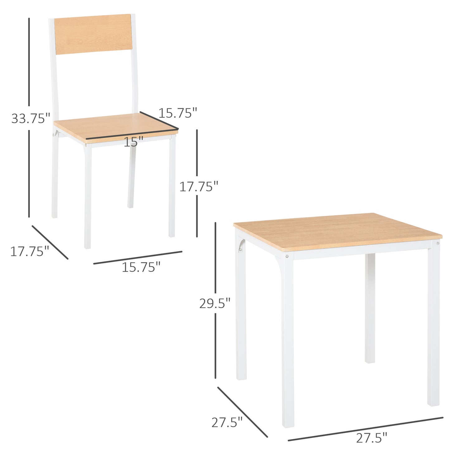 Minimalist white metal chair with light wood seat and backrest