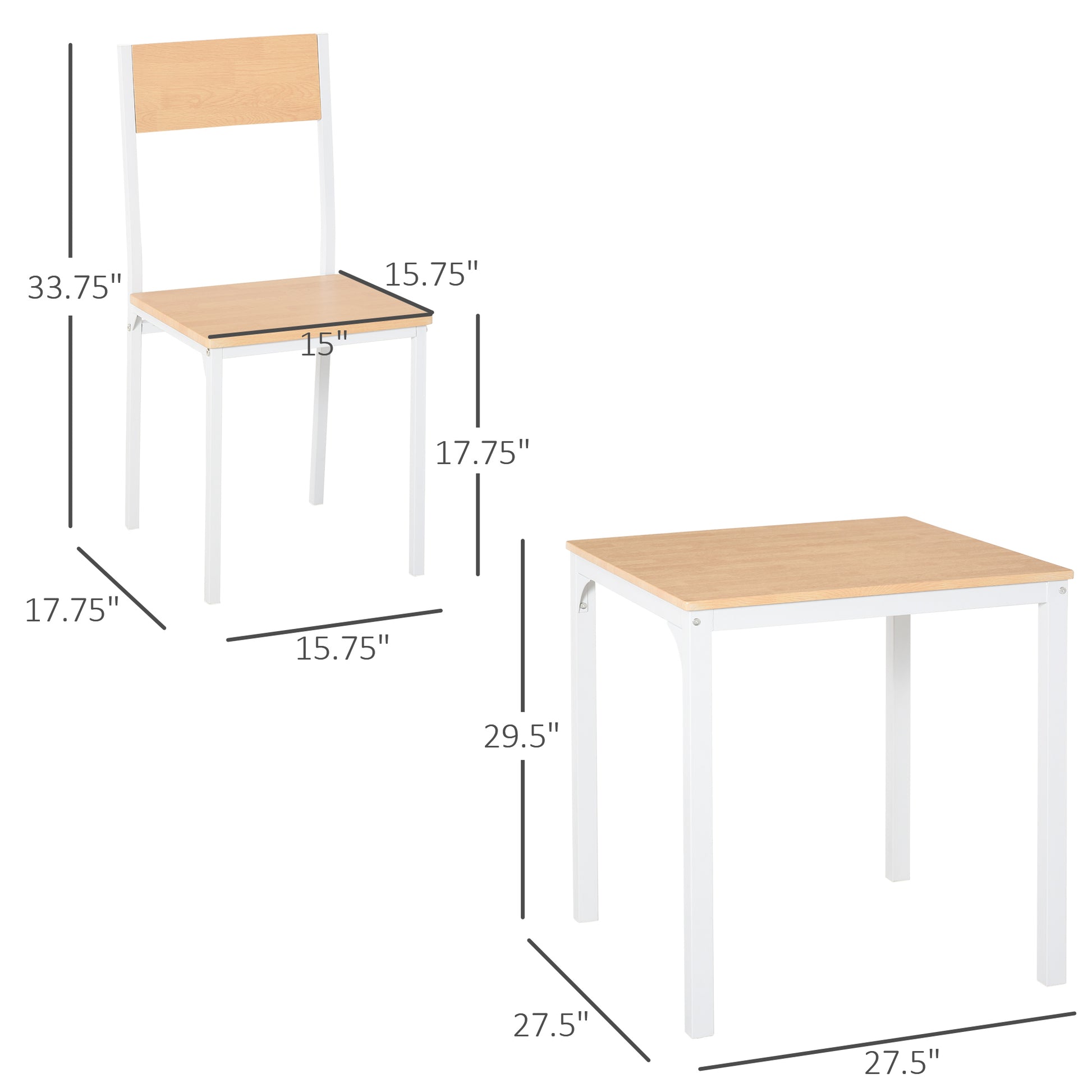 Minimalist white metal chair with light wood seat and backrest