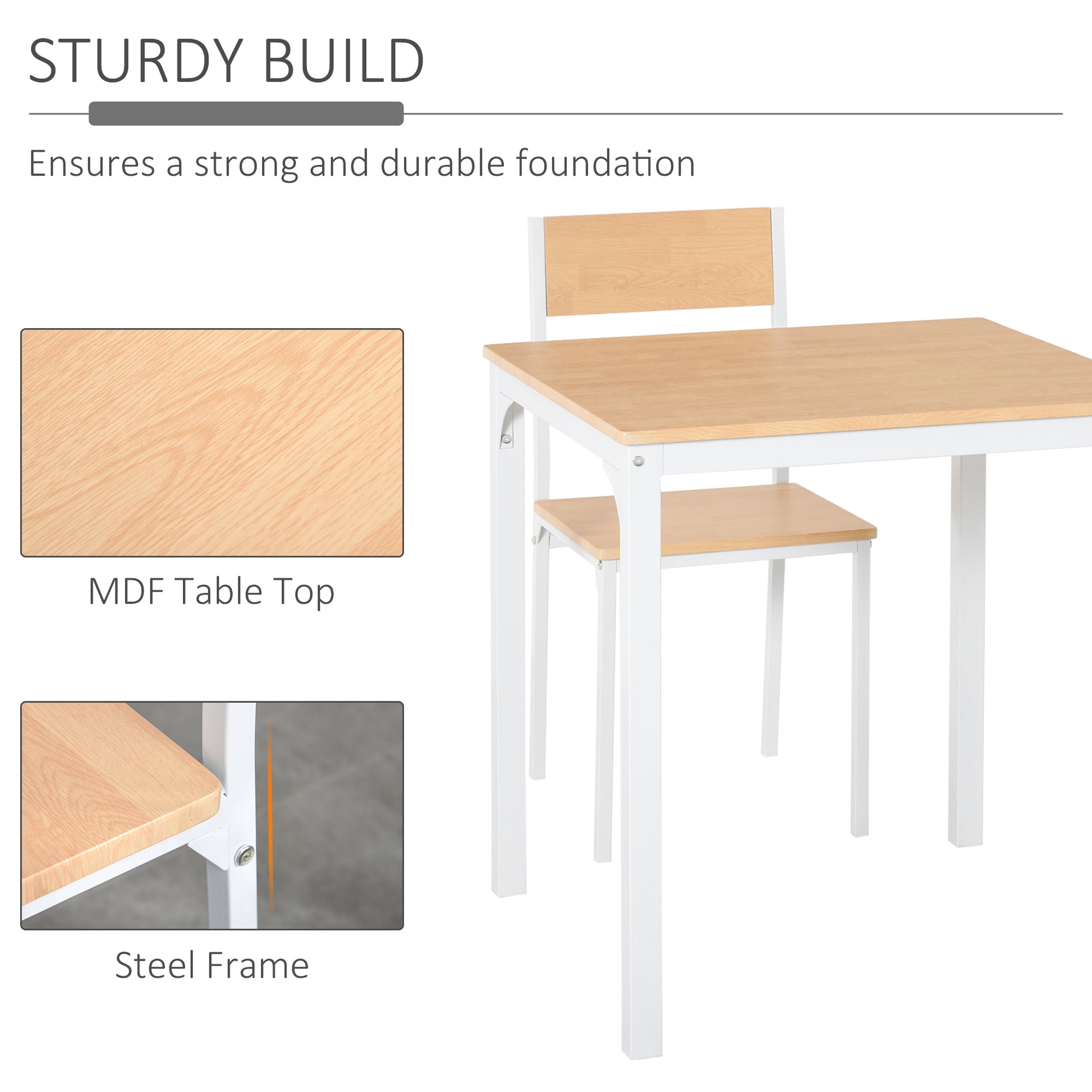 Natural wood grain MDF table top with white metal frame