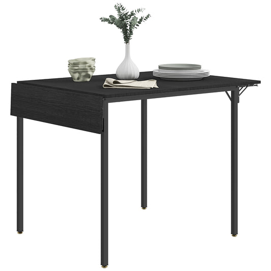 Black wood grain drop leaf dining table with metal legs
