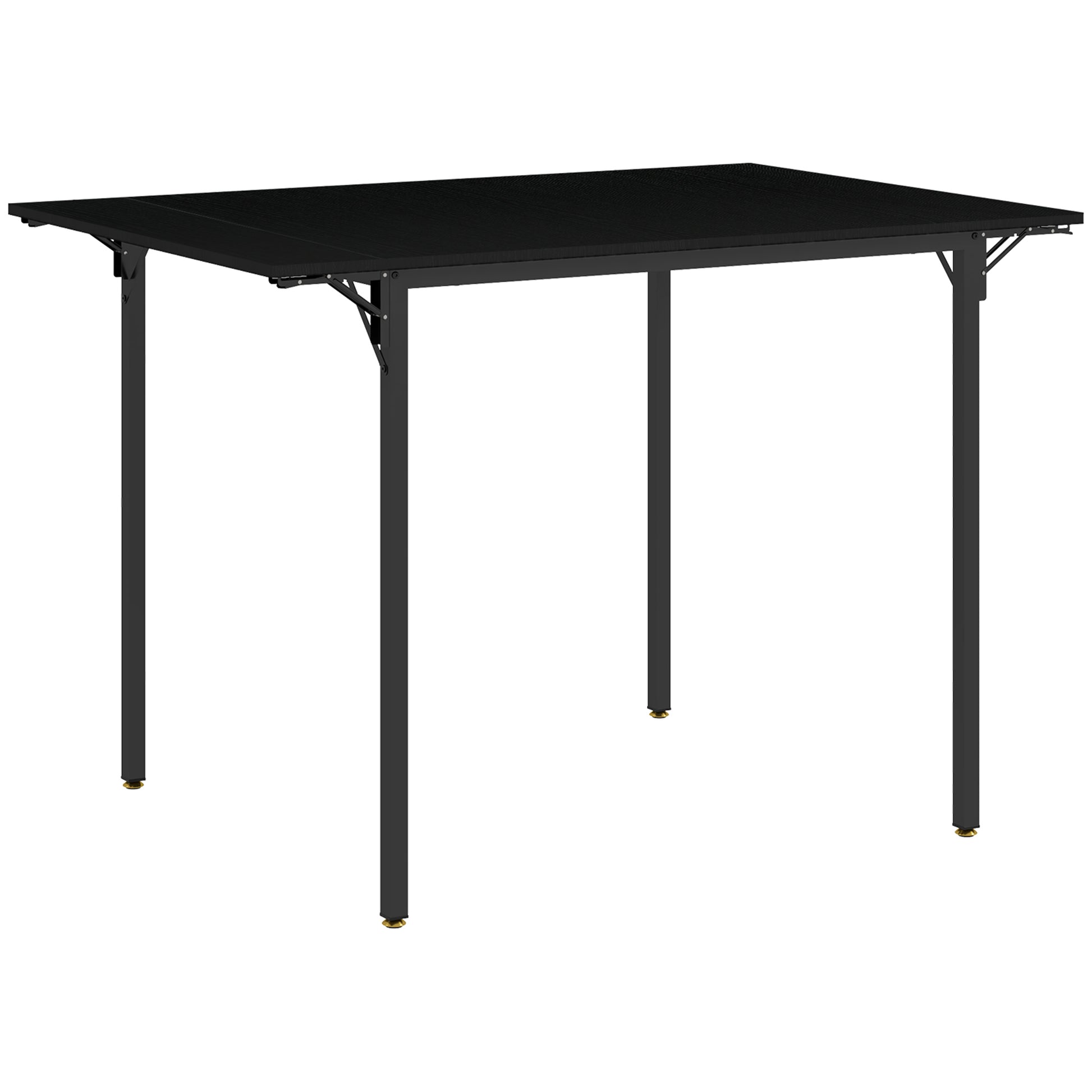 Black folding dining table with metal legs and textured tabletop