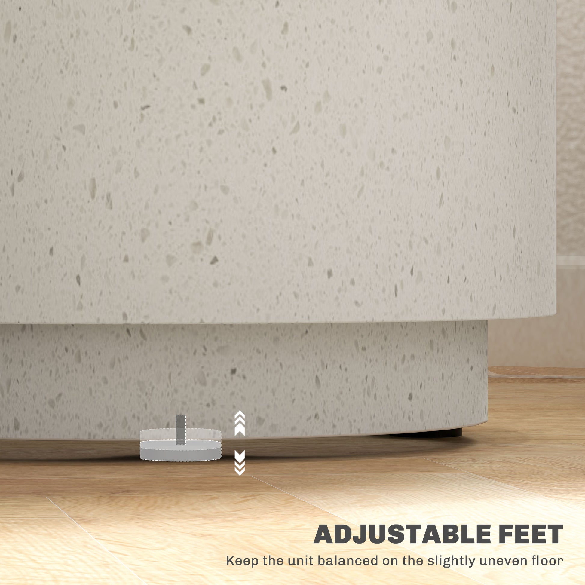 White speckled pedestal base with adjustable feet
