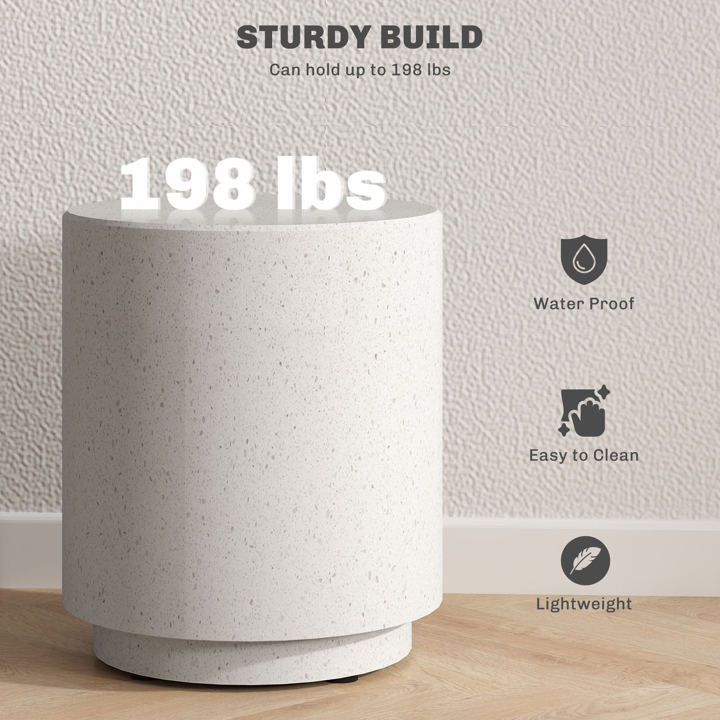 White speckled composite stool with sturdy build