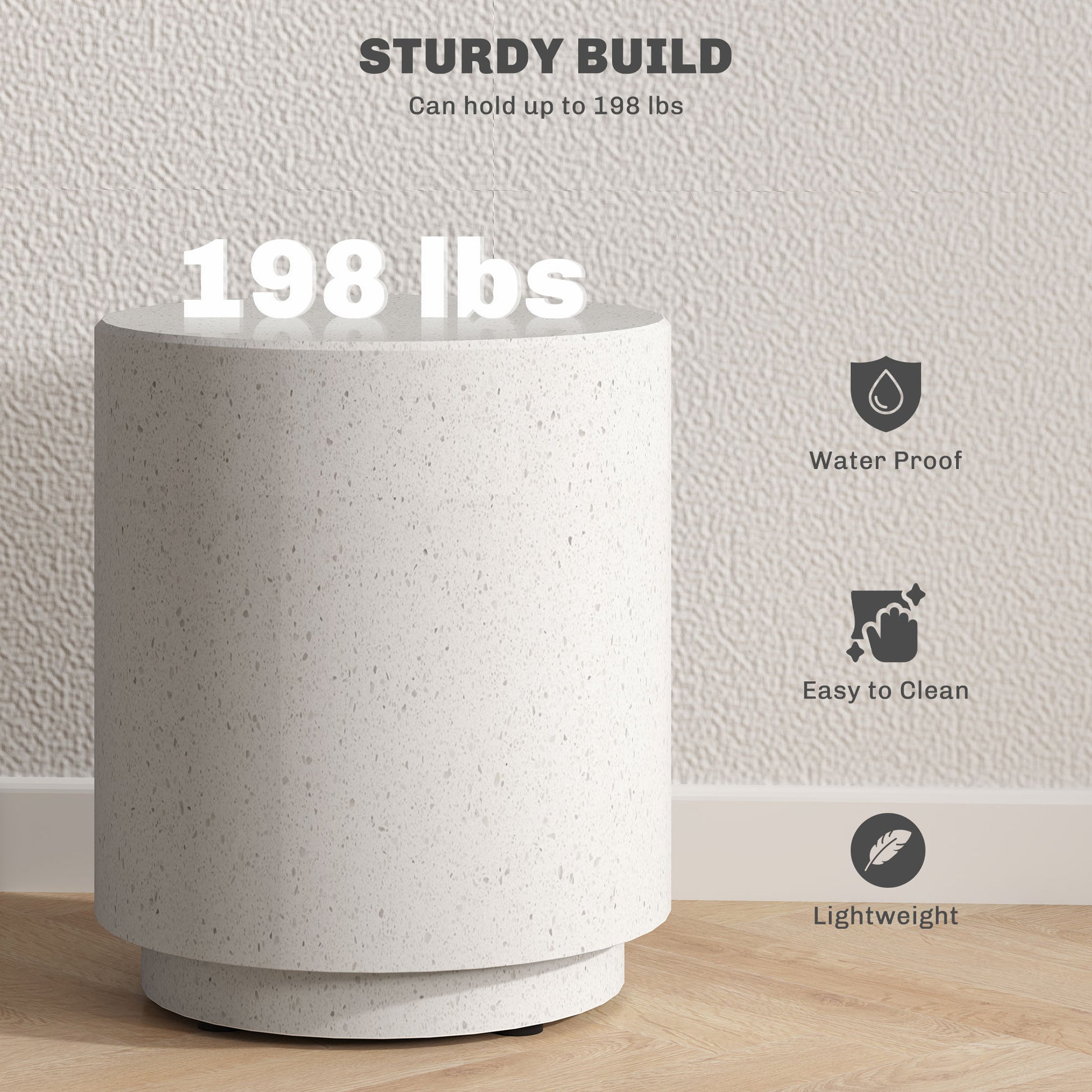 White speckled composite stool with sturdy build