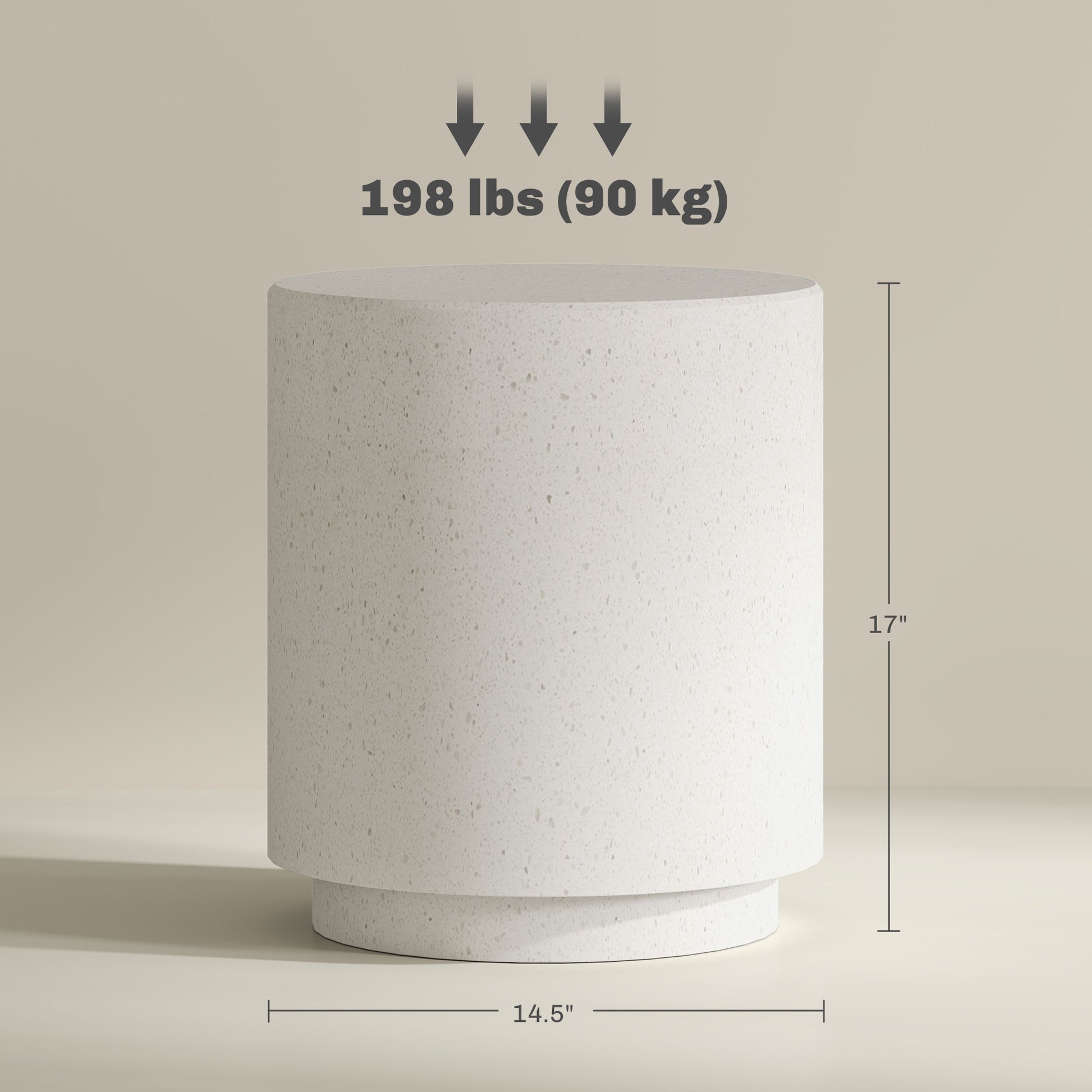 Modern speckled white quartz pedestal with  diameter and  height