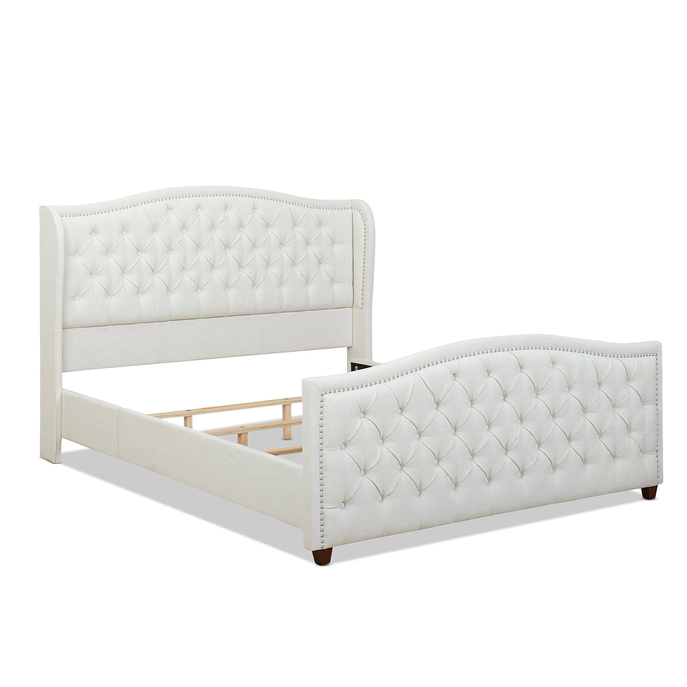 Cream upholstered tufted wingback bed frame