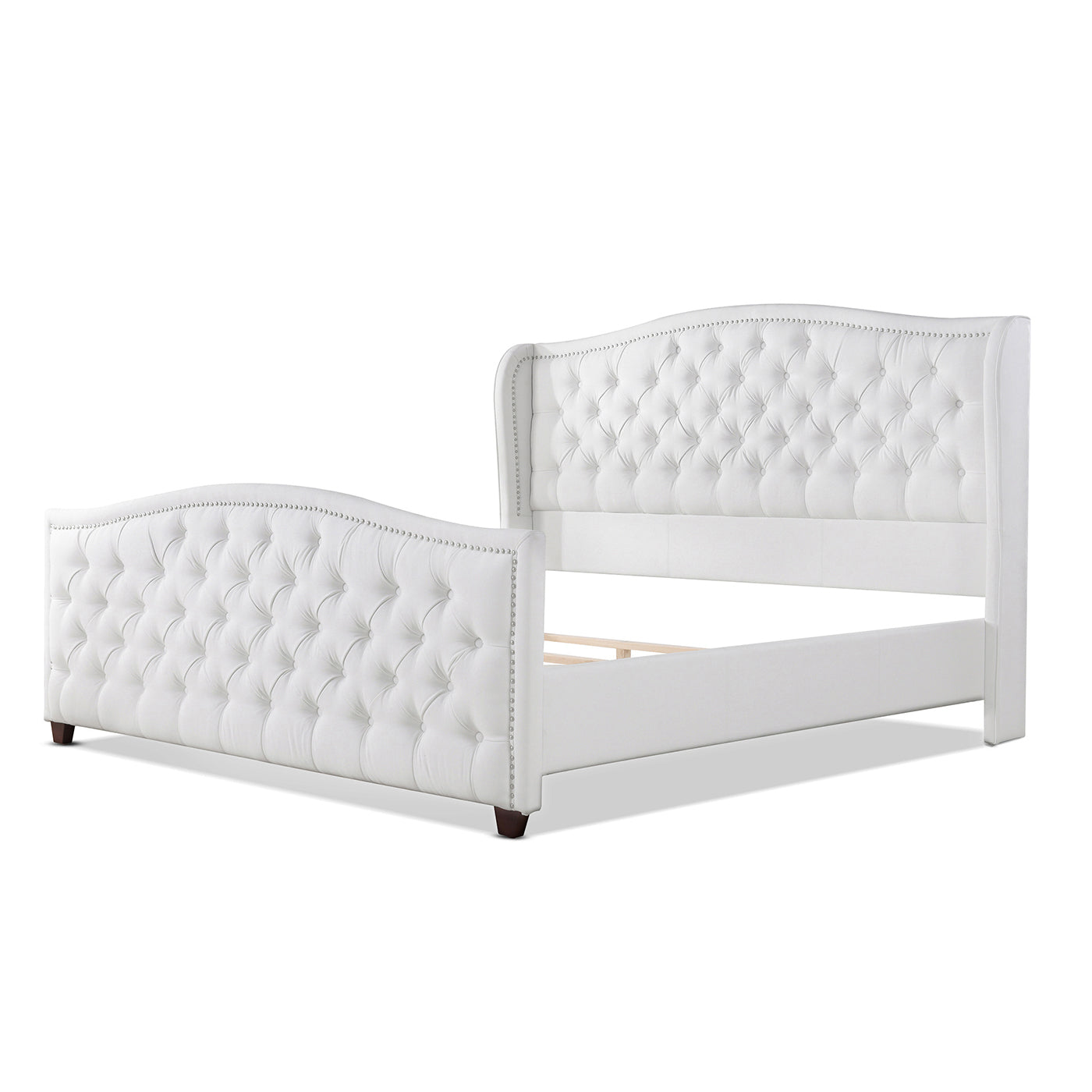 White tufted upholstered wingback bed frame