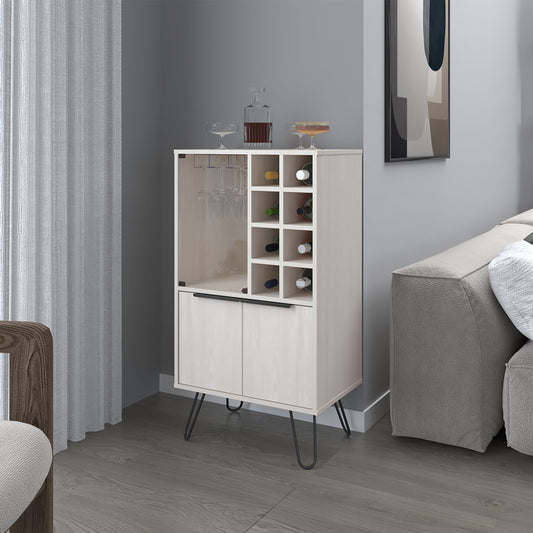 Modern white wine cabinet with glass rack and bottle storage