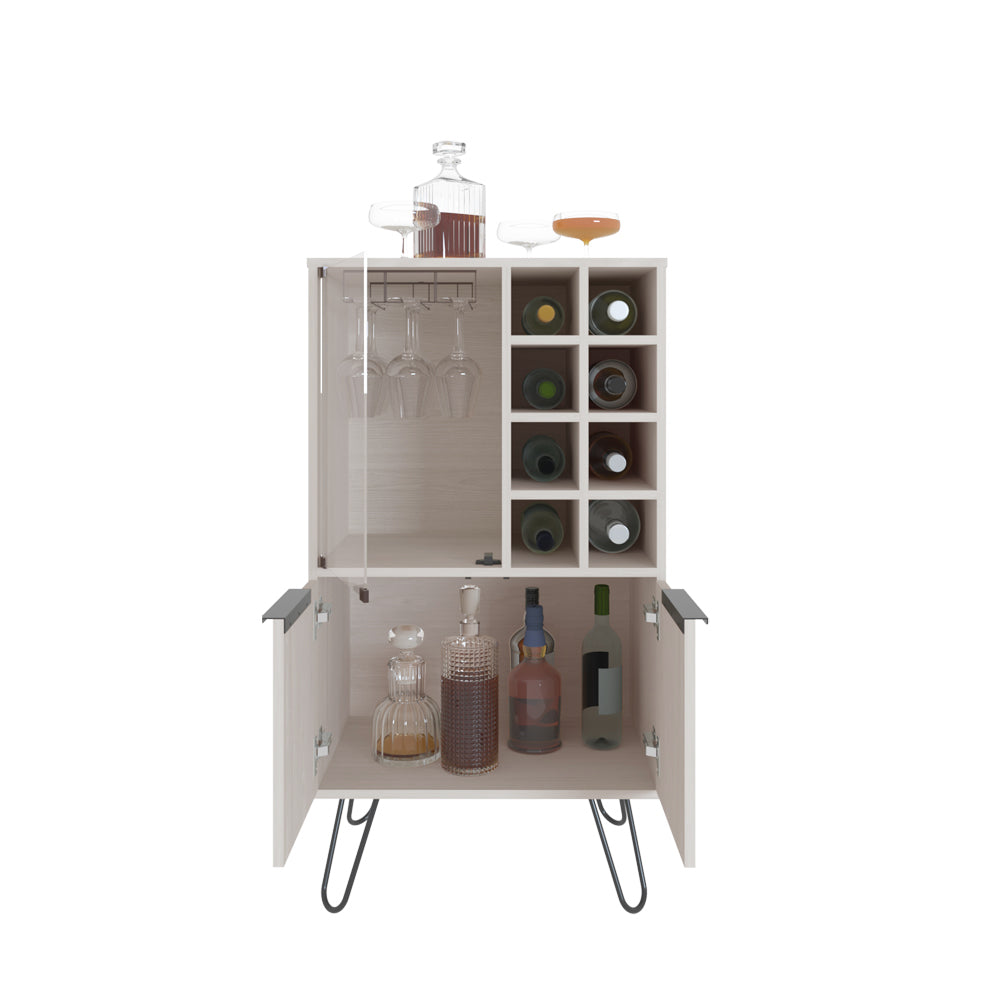 Modern white wine cabinet with glass door and bottle storage