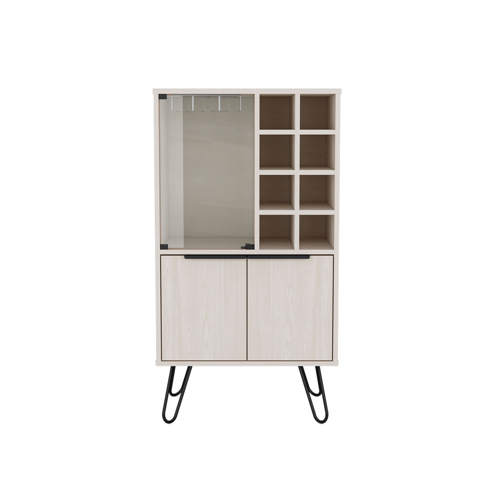 Modern white bar cabinet with glass door and wine rack